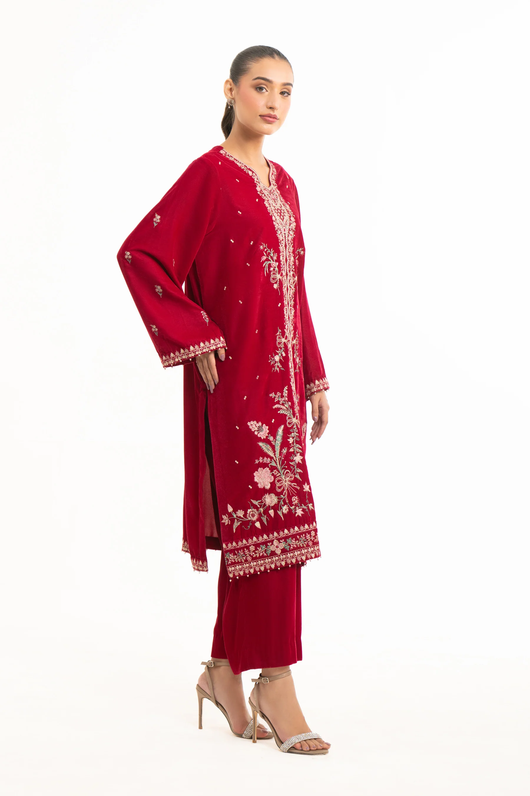 STITCHED EMBROIDERED VELVET SHIRT BOTTOM - Image 5