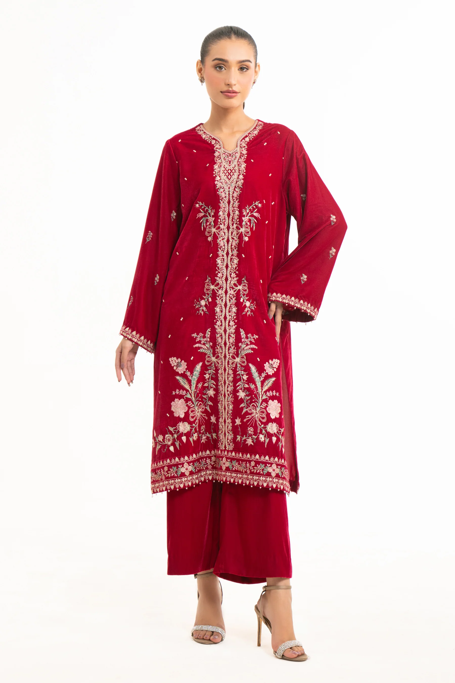 STITCHED EMBROIDERED VELVET SHIRT BOTTOM - Image 6