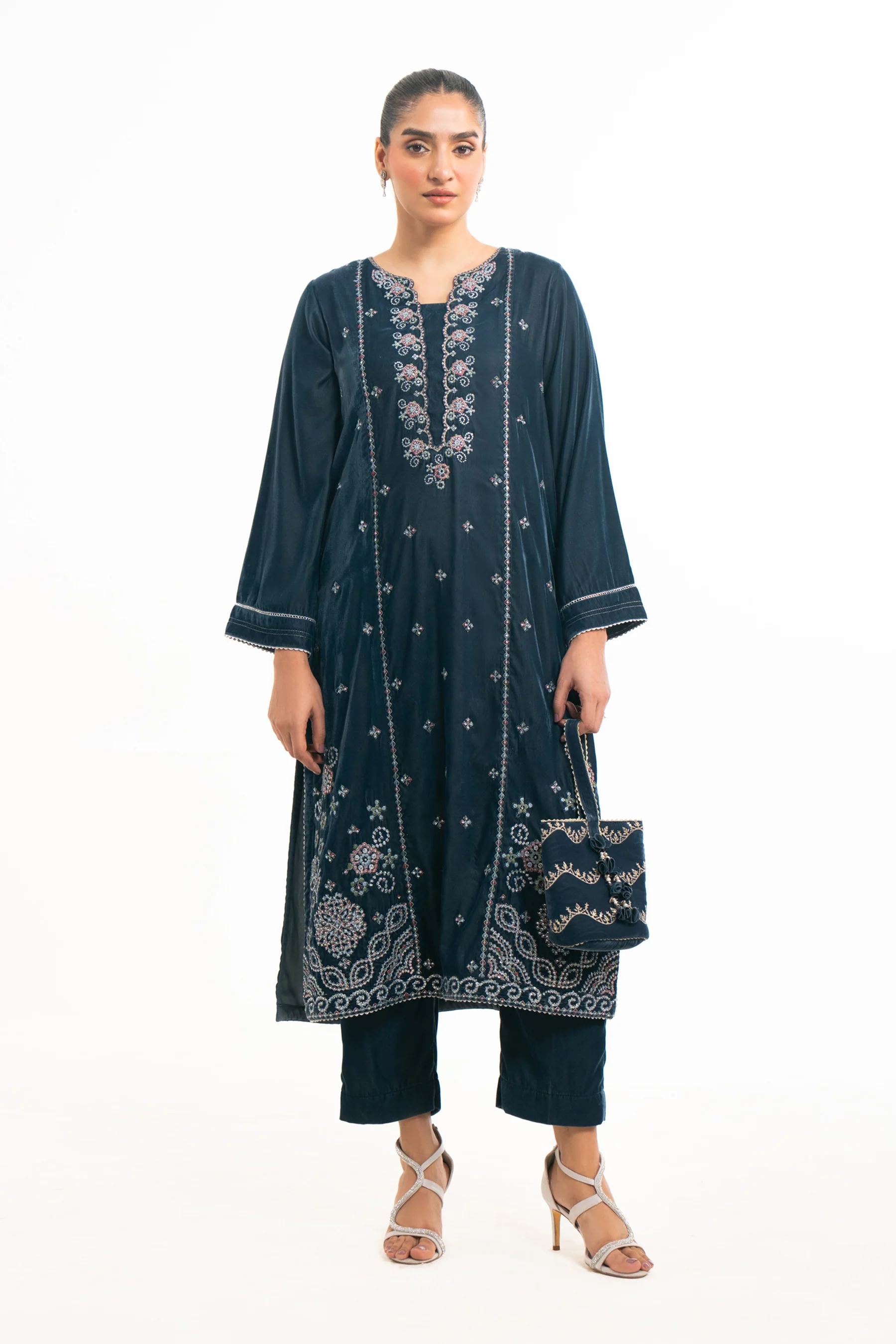 EMBROIDERED VELVET SHIRT BOTTOM