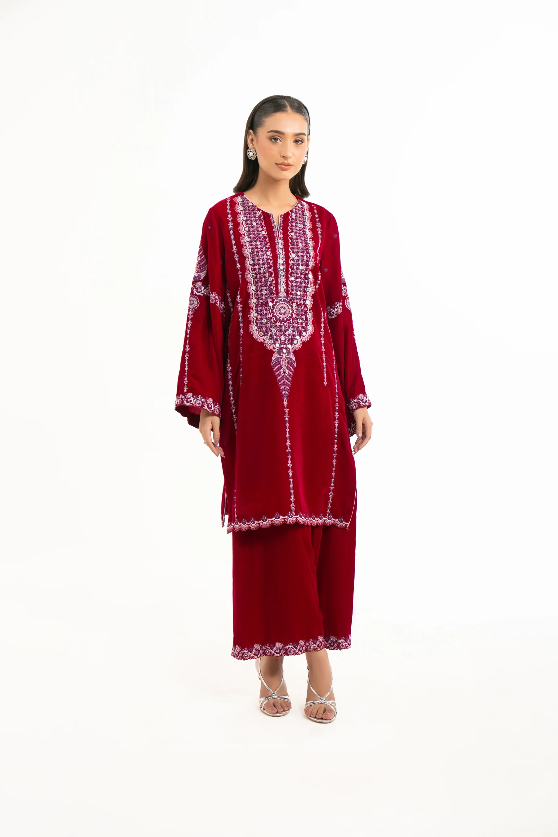 STITCHED EMBROIDERED VELVET SHIRT BOTTOM - Image 5