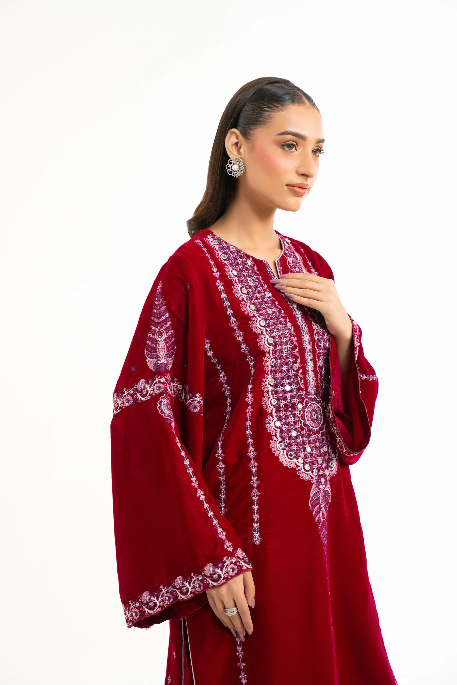 STITCHED EMBROIDERED VELVET SHIRT BOTTOM - Image 6