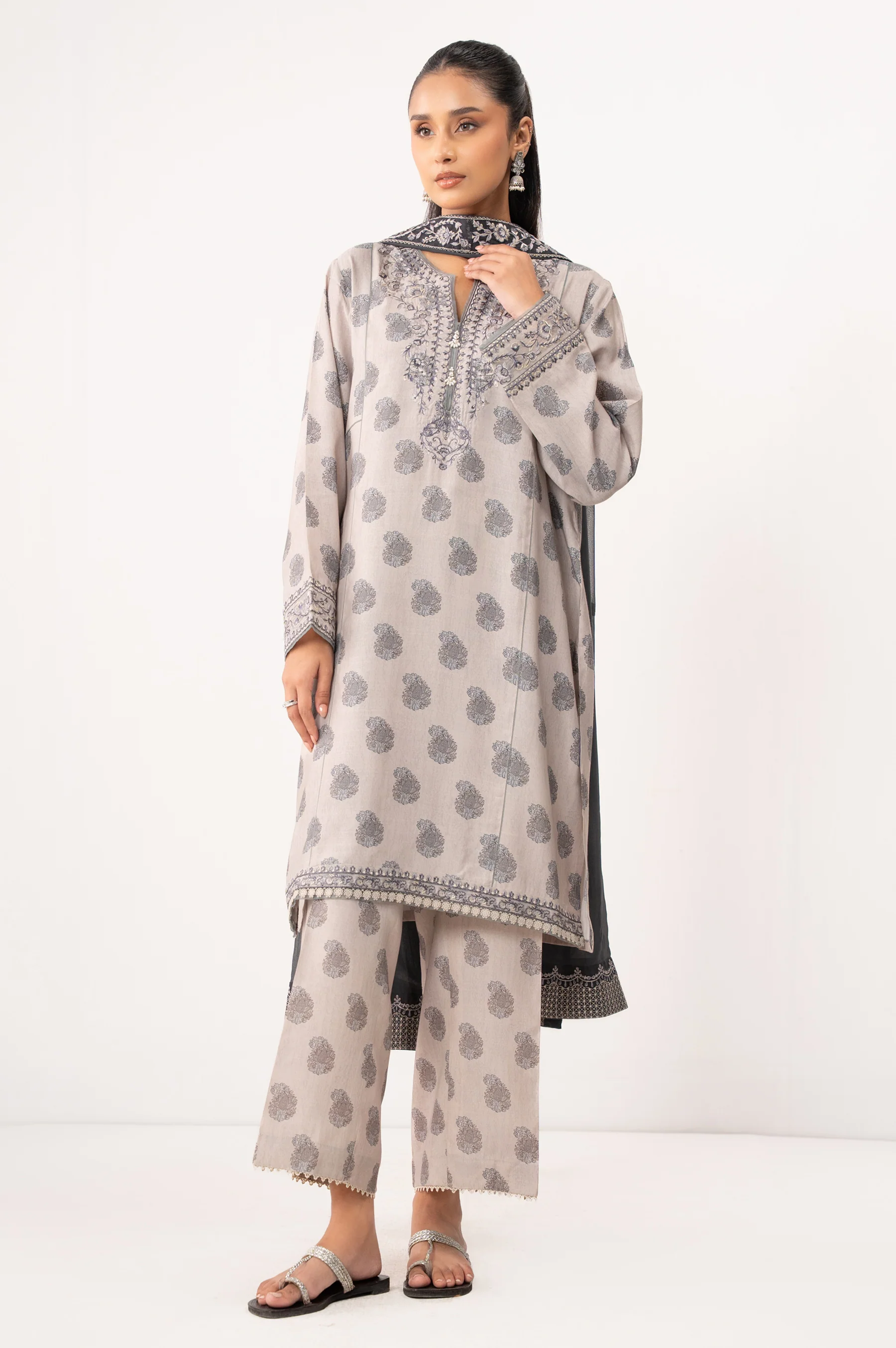 PRINTED RAW SILK STITCHED SHIRT BOTTOM