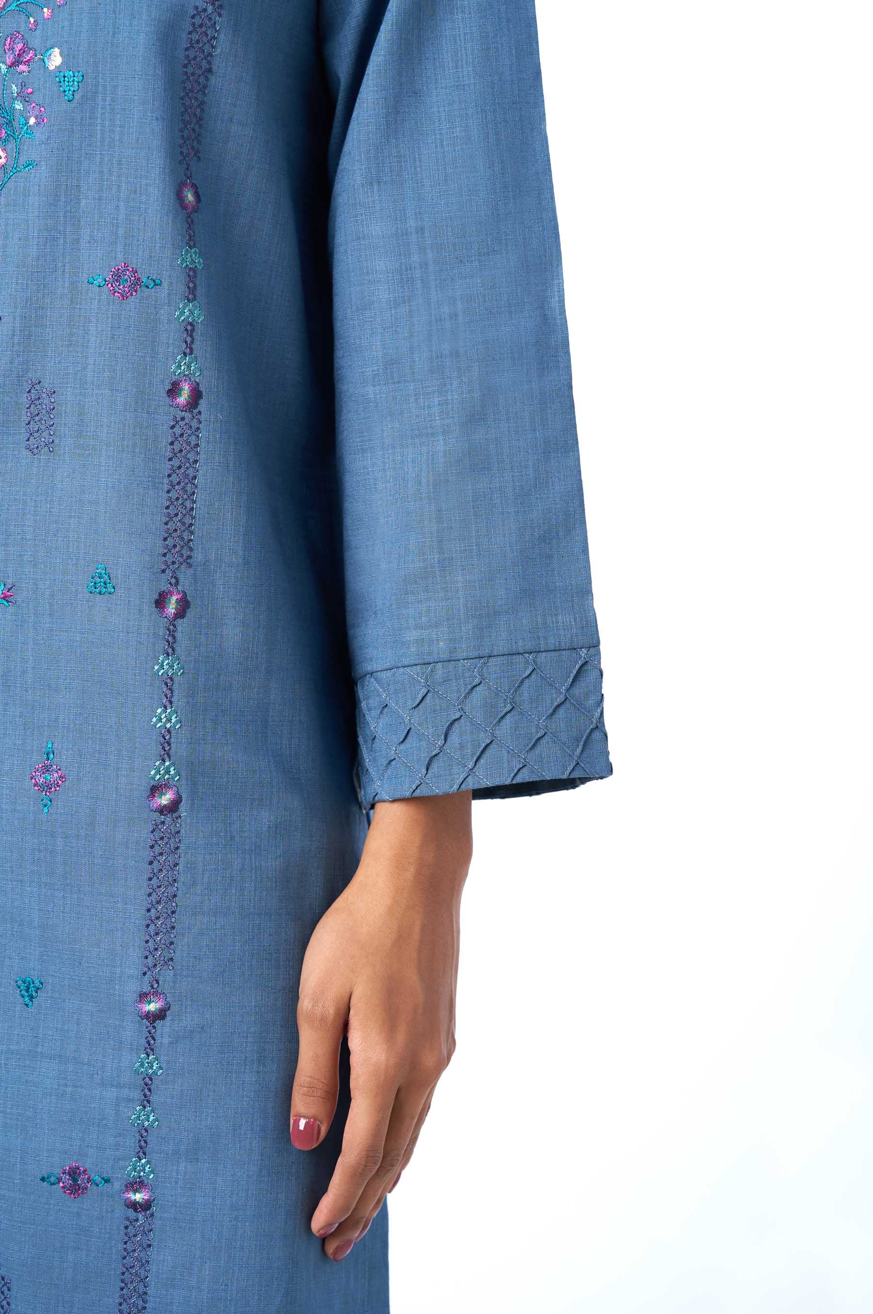 Stitched 2 Piece Cotton Slub shirt & Stripes Jacquard Dupatta - Image 6
