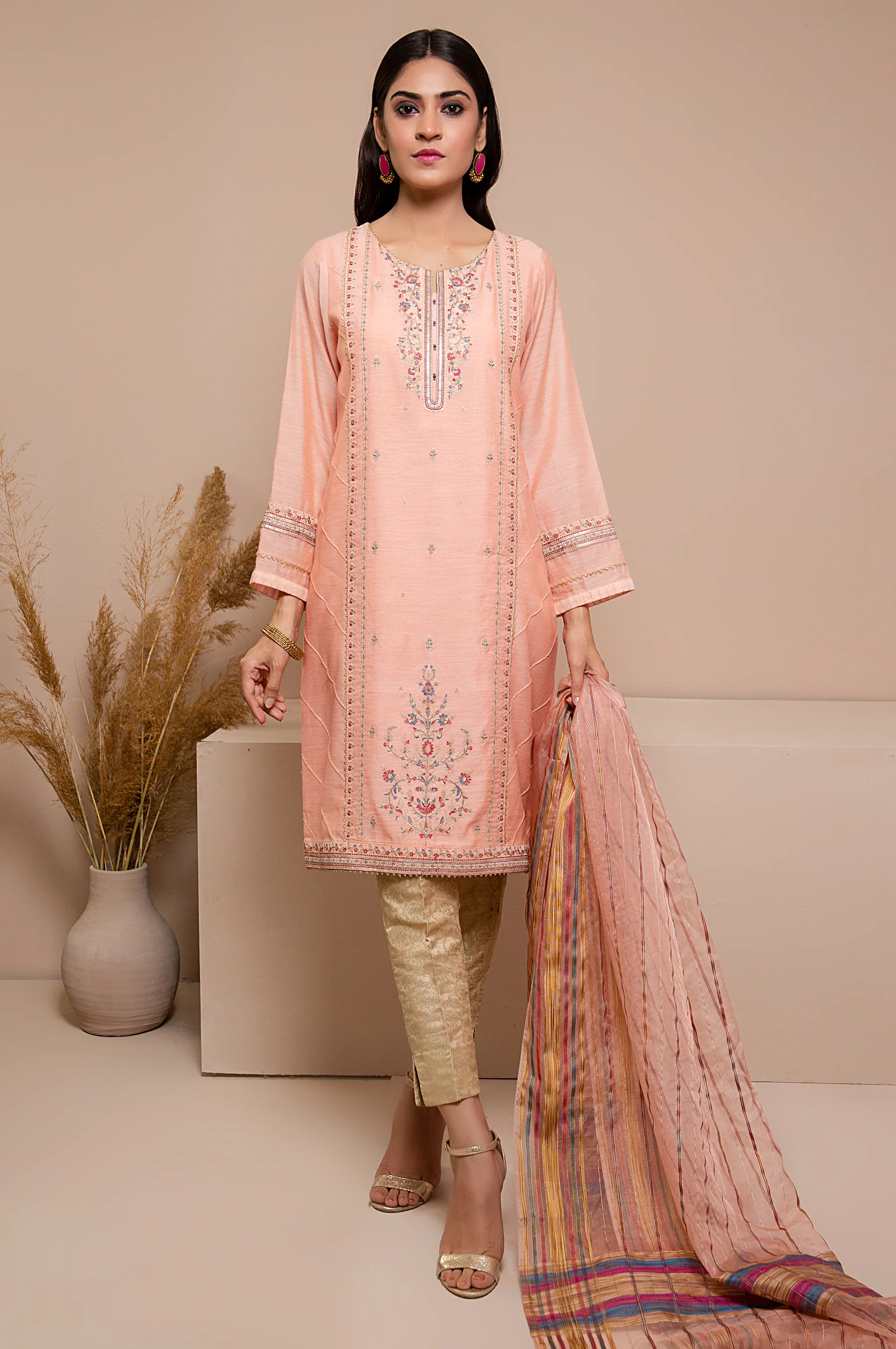 Stitched 2 Piece Staple Embroidered Shirt with Organza Dupatta - Image 2
