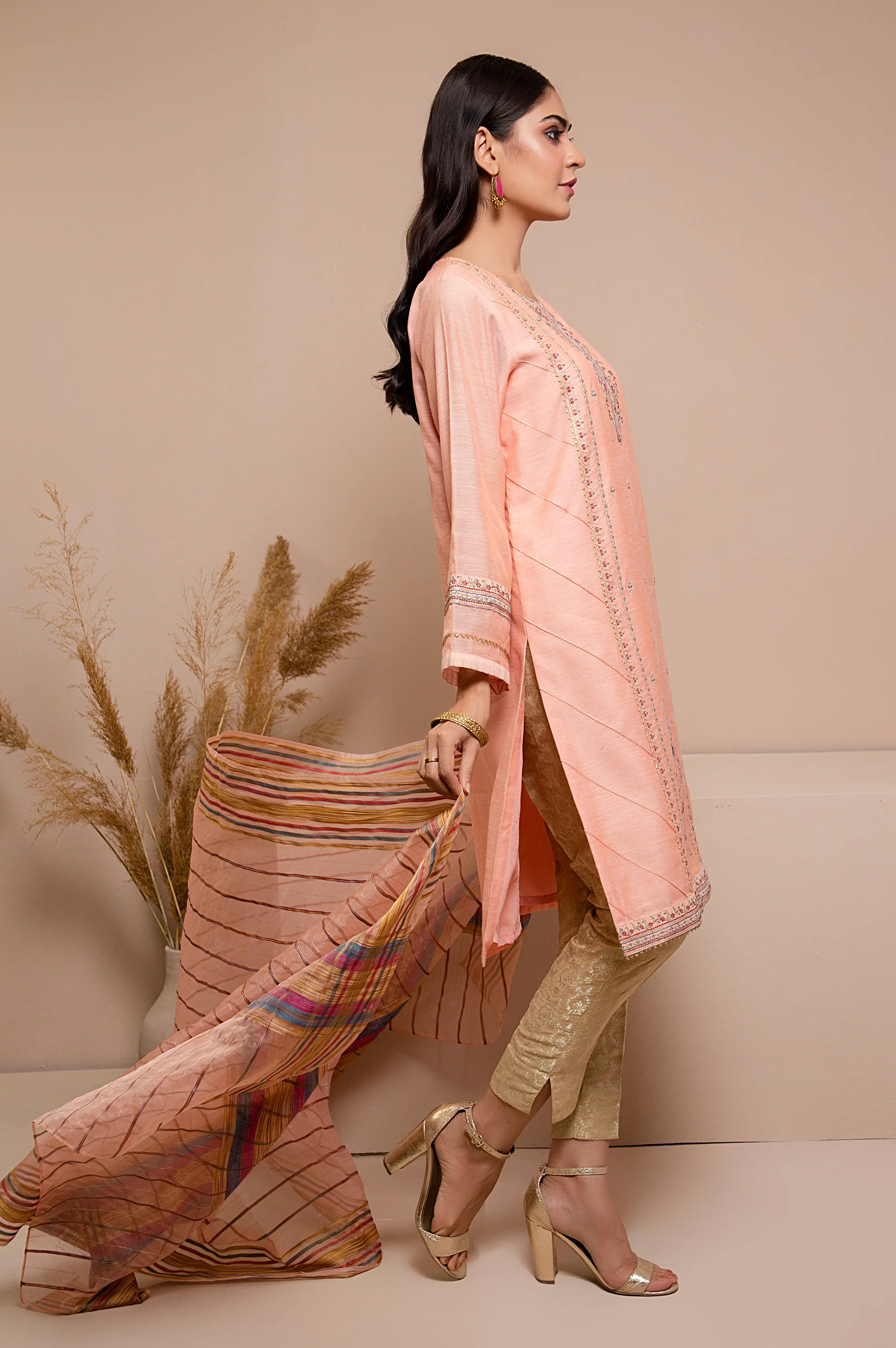 Stitched 2 Piece Staple Embroidered Shirt with Organza Dupatta - Image 3