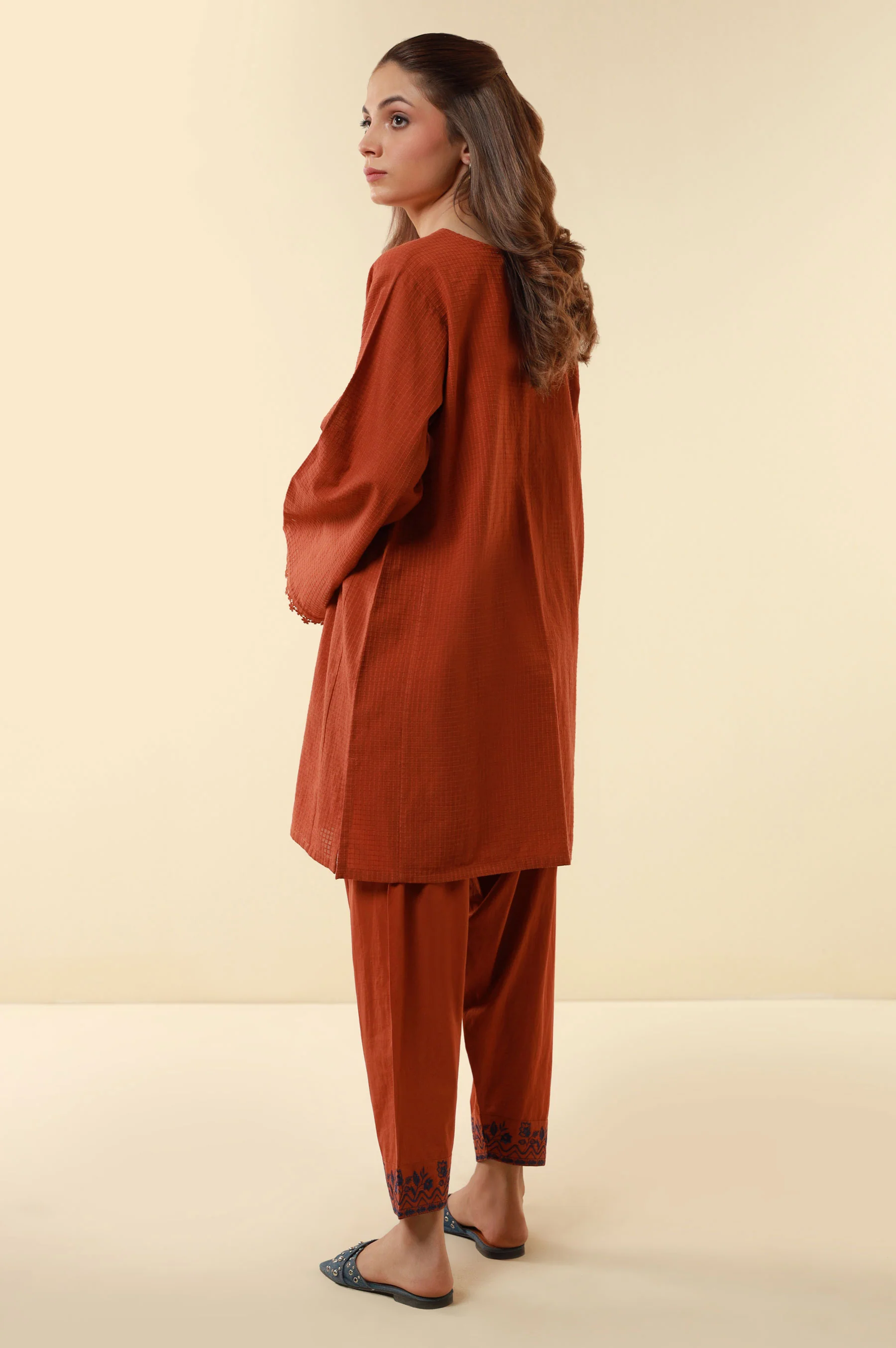 Stitched 2 Piece Embroidered Checkered Cotton - Image 5