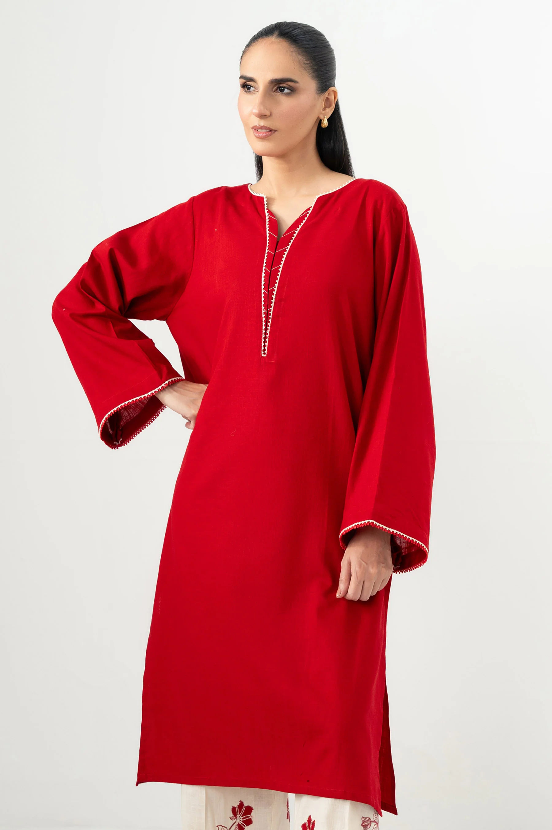 Stitched 2 Piece Stylized Cross Hatch Khaddar Suit - Image 2