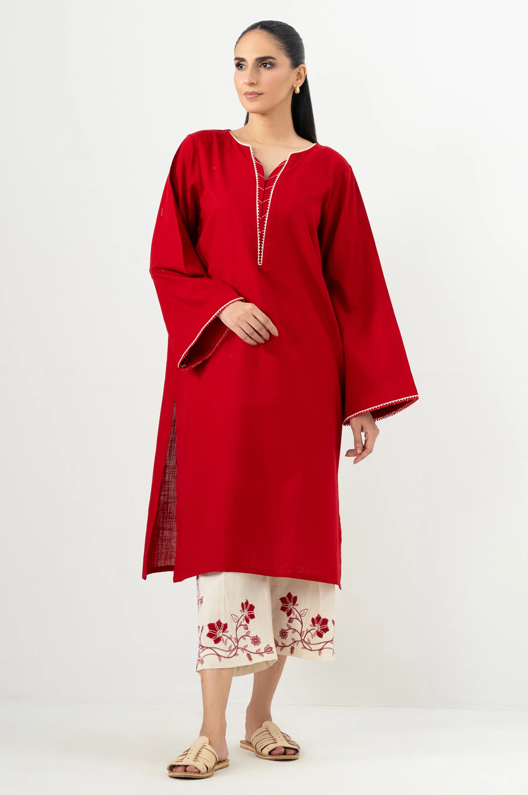 Stitched 2 Piece Stylized Cross Hatch Khaddar Suit - Image 5