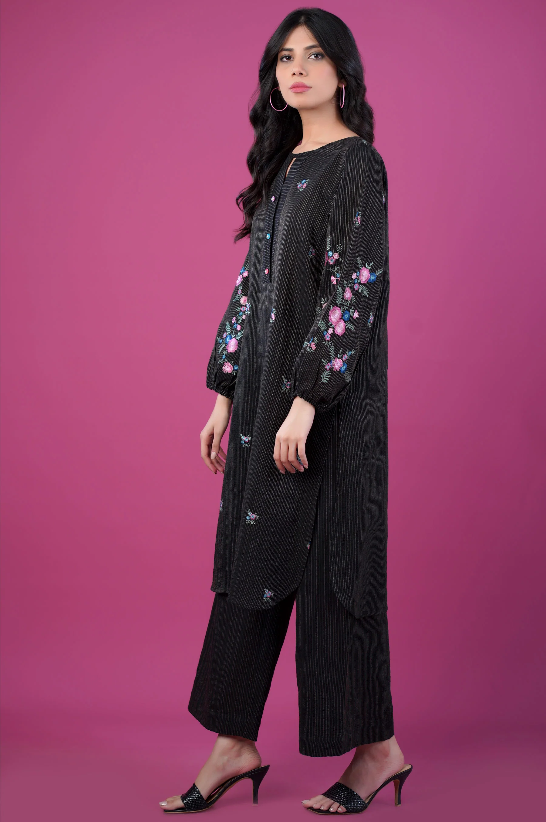 Stitched 2 Piece Embroidered Striped Doria Suit - Image 5