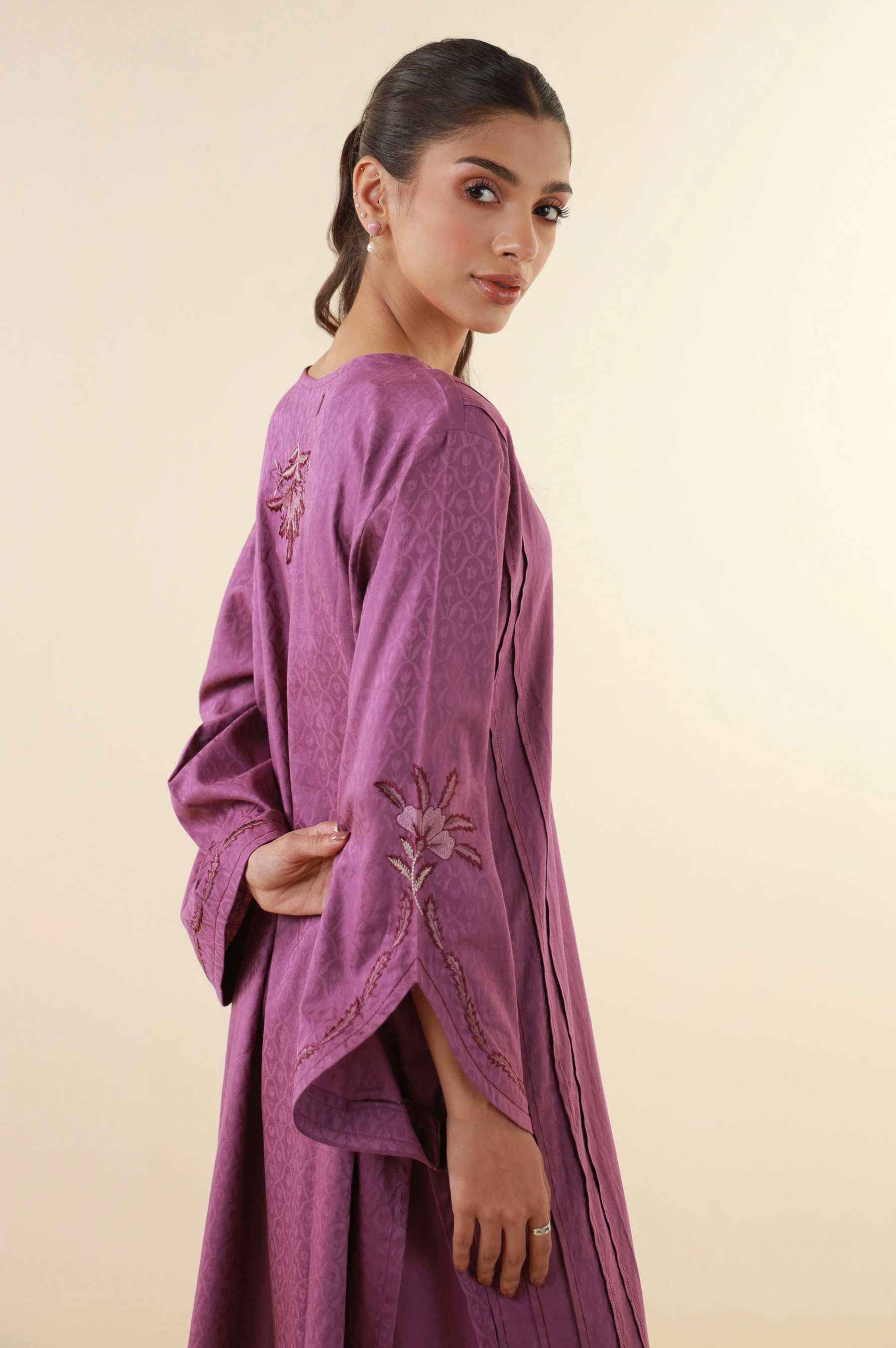 Stitched 2 Piece Embroidered Satin Jacquard Suit - Image 6