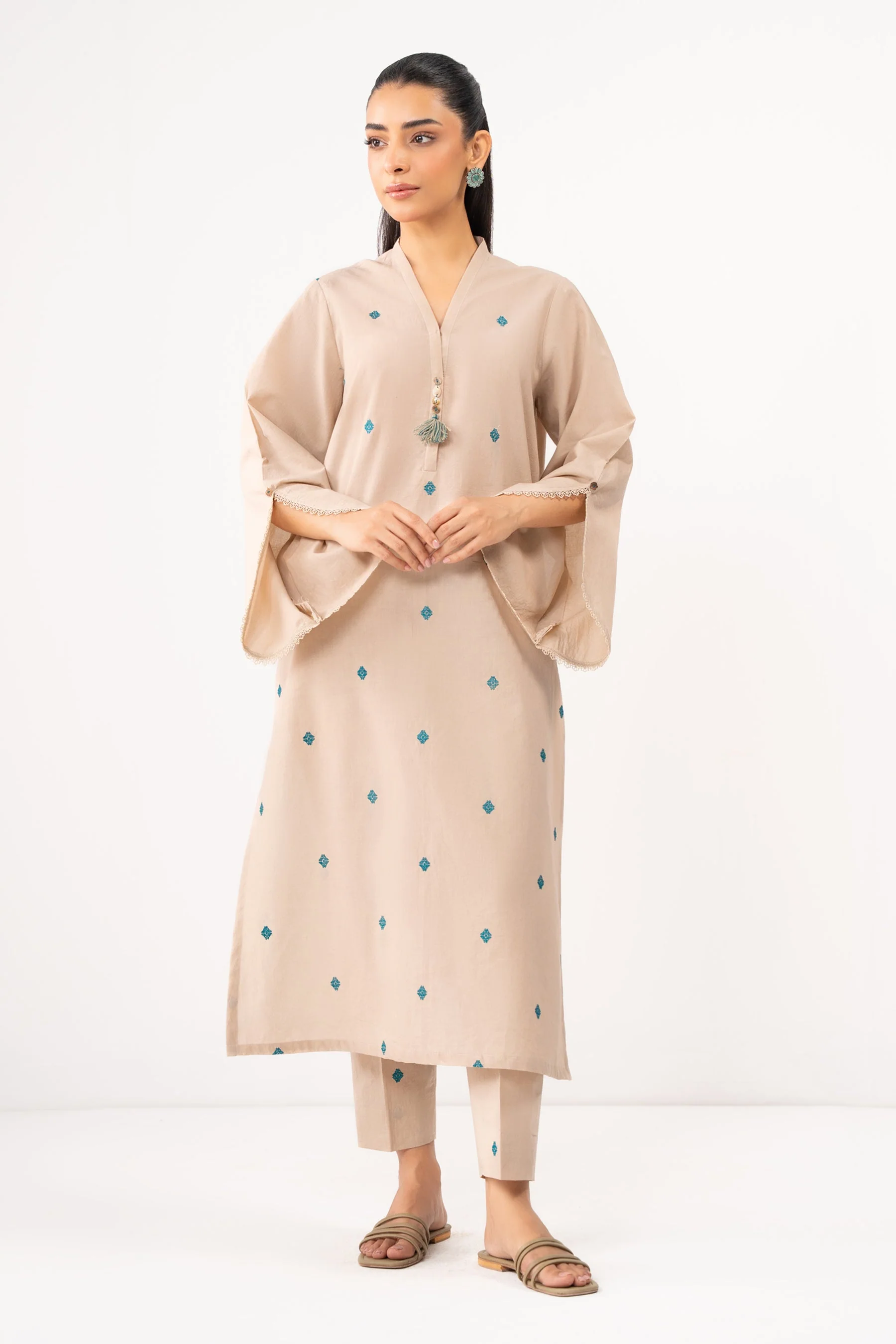 STITCHED EMBROIDERED TENCEL SUIT (FACTORY E-OUTLET)
