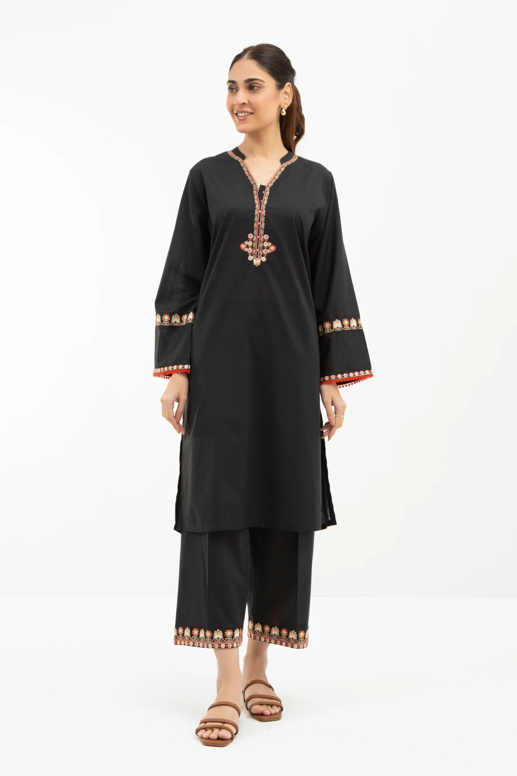 STITCHED EMBROIDERED CAMBRIC SUIT