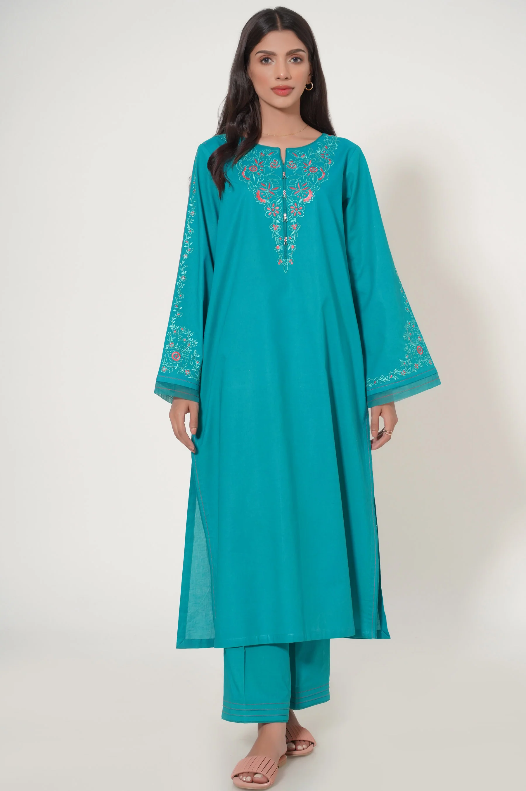 Stitched 2 Piece Embroidered Cambric Suit