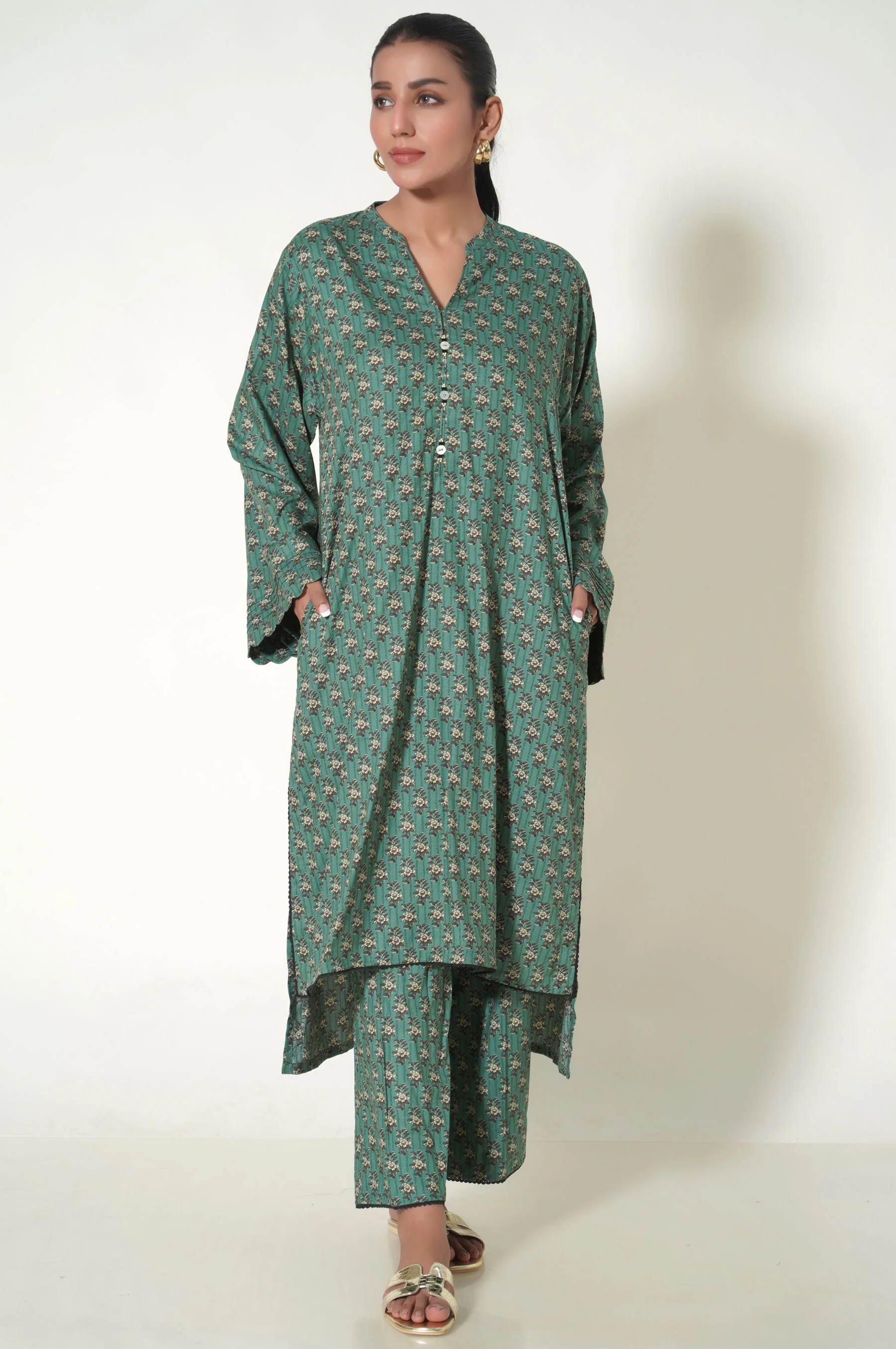 Stitched 2 Piece Printed Linen Viscose Suit - Image 3