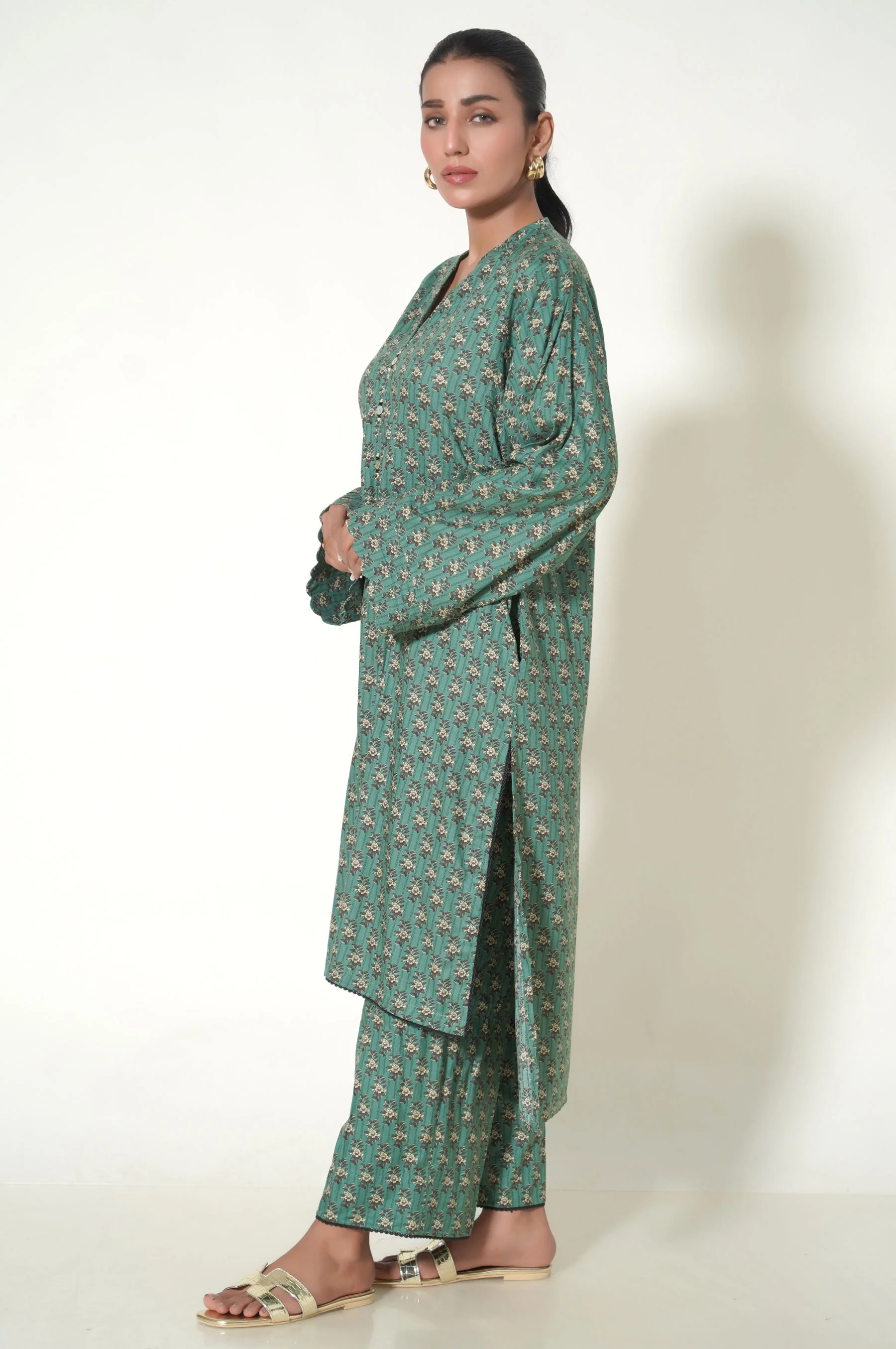 Stitched 2 Piece Printed Linen Viscose Suit - Image 4