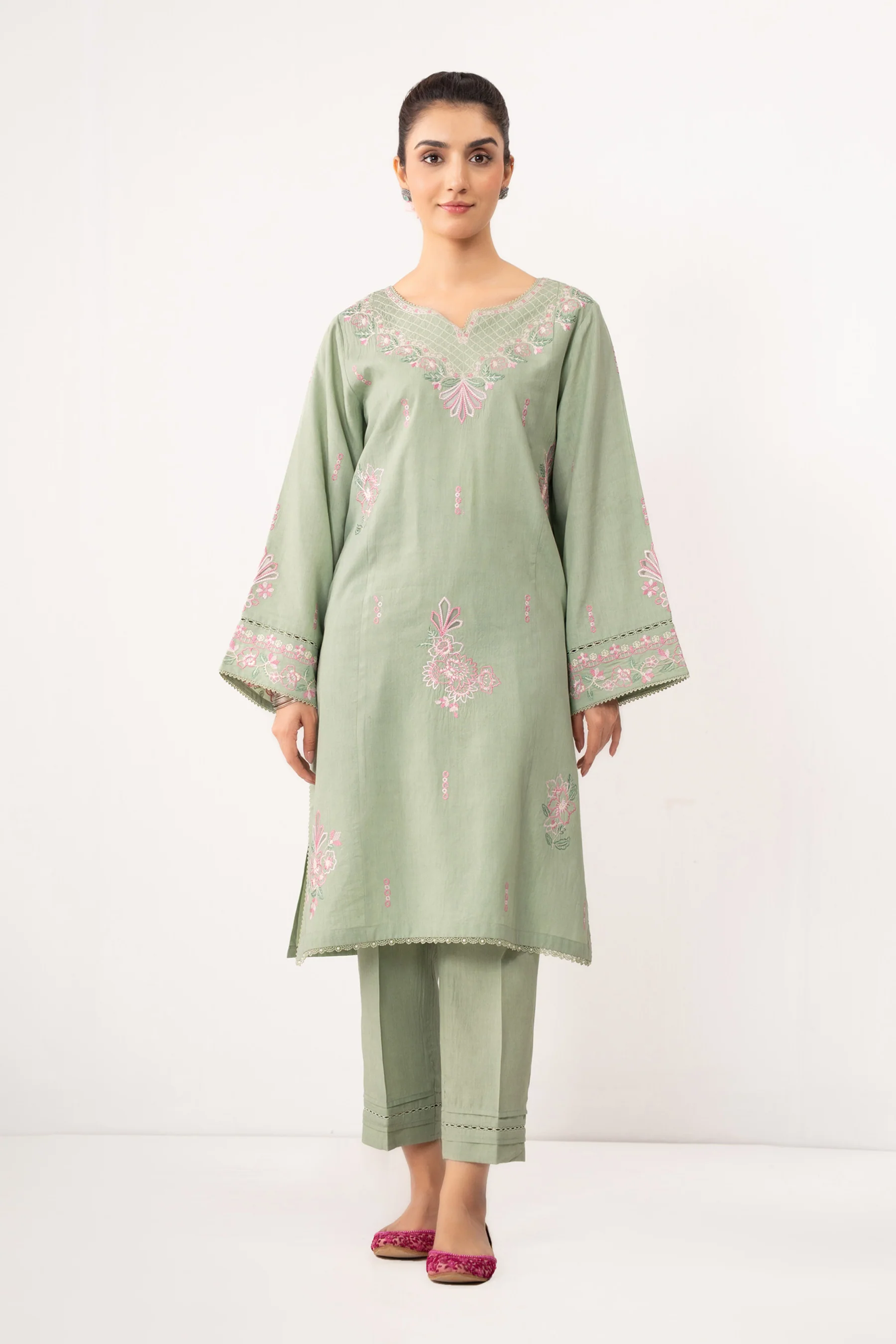 STITCHED EMBROIDERED COTTON LINEN SUIT