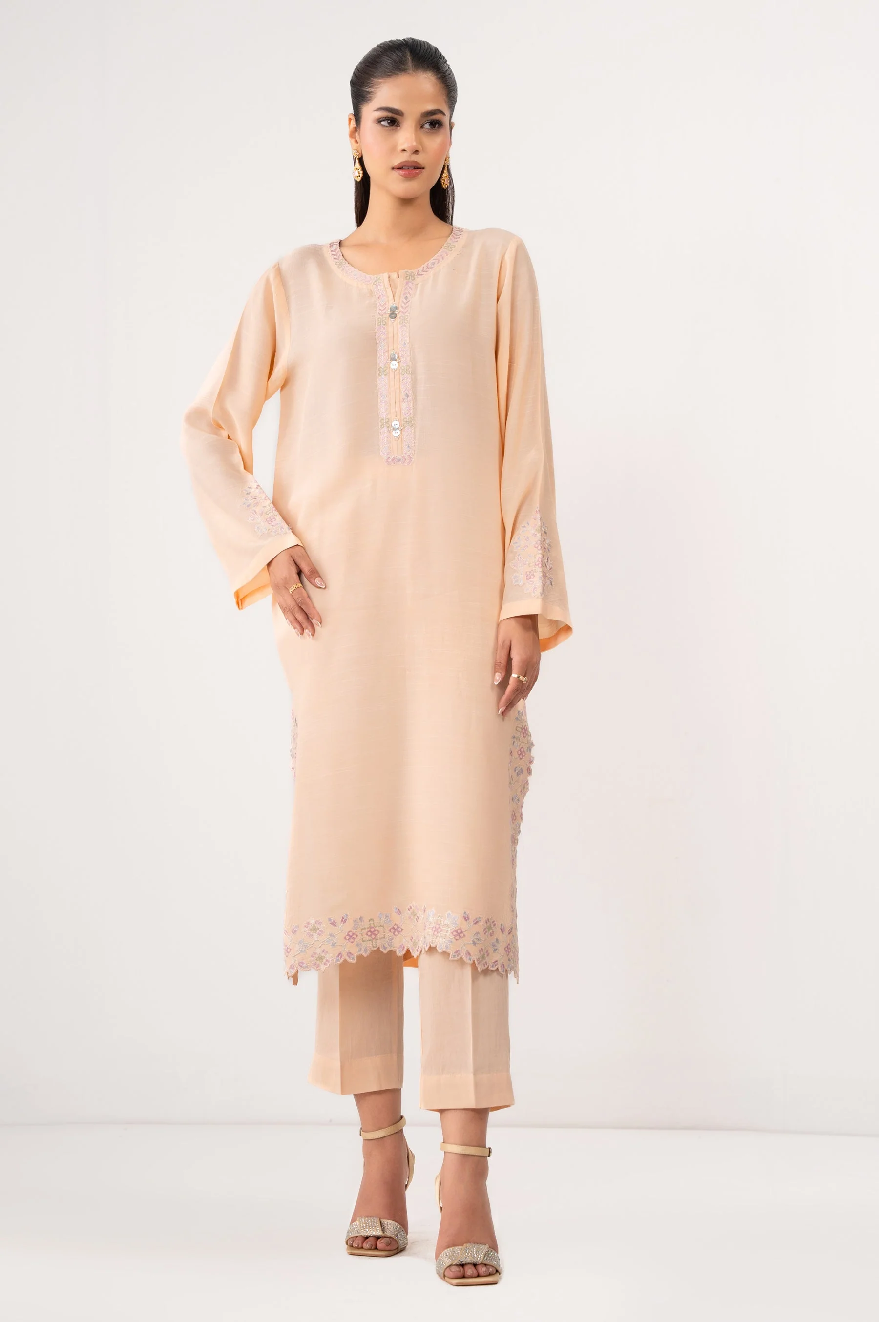STITCHED EMBROIDERED KHADDAR SHIRT BOTTOM (FACTORY E-OUTLET)