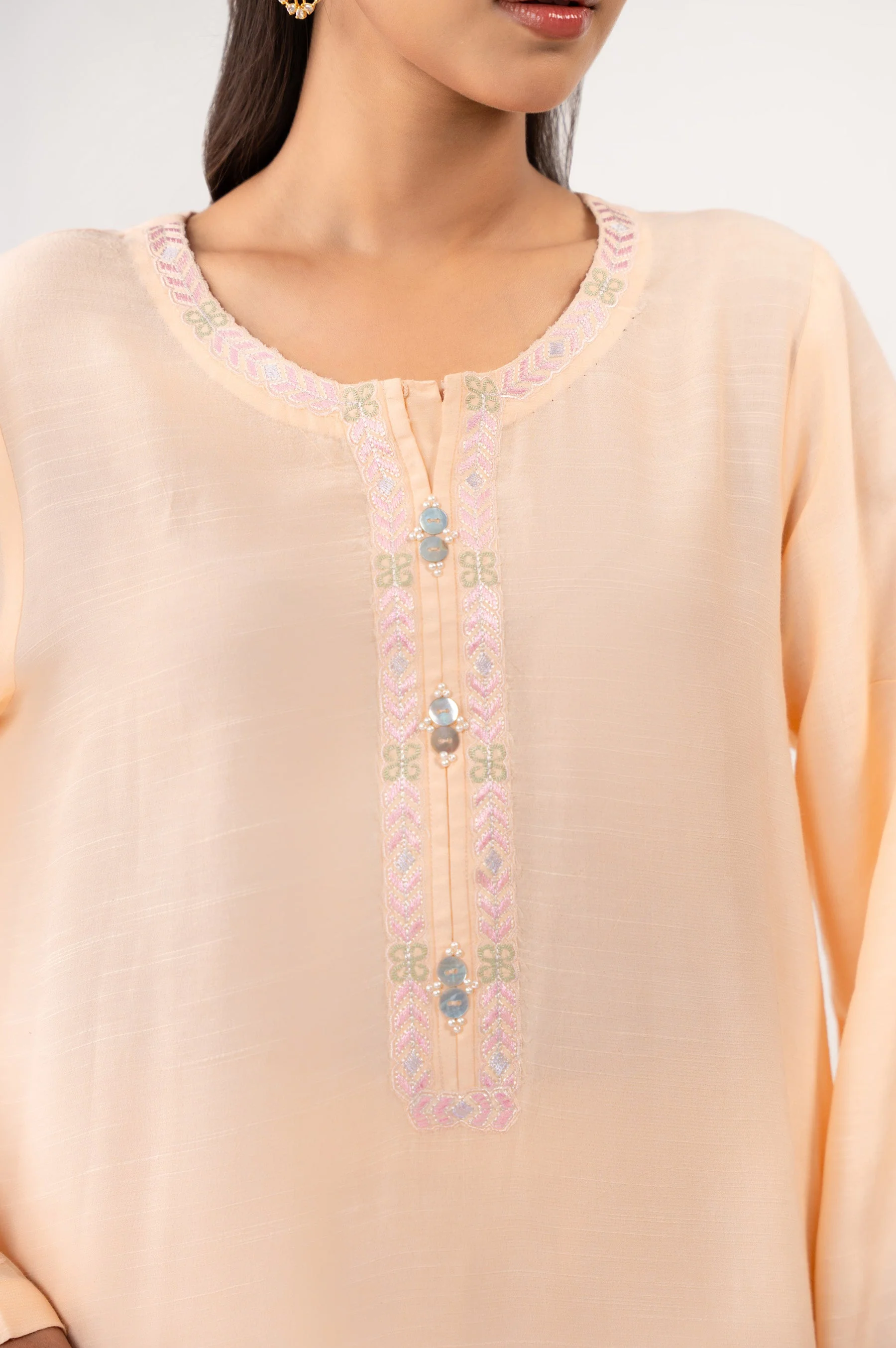 STITCHED EMBROIDERED KHADDAR SHIRT BOTTOM (FACTORY E-OUTLET) - Image 2