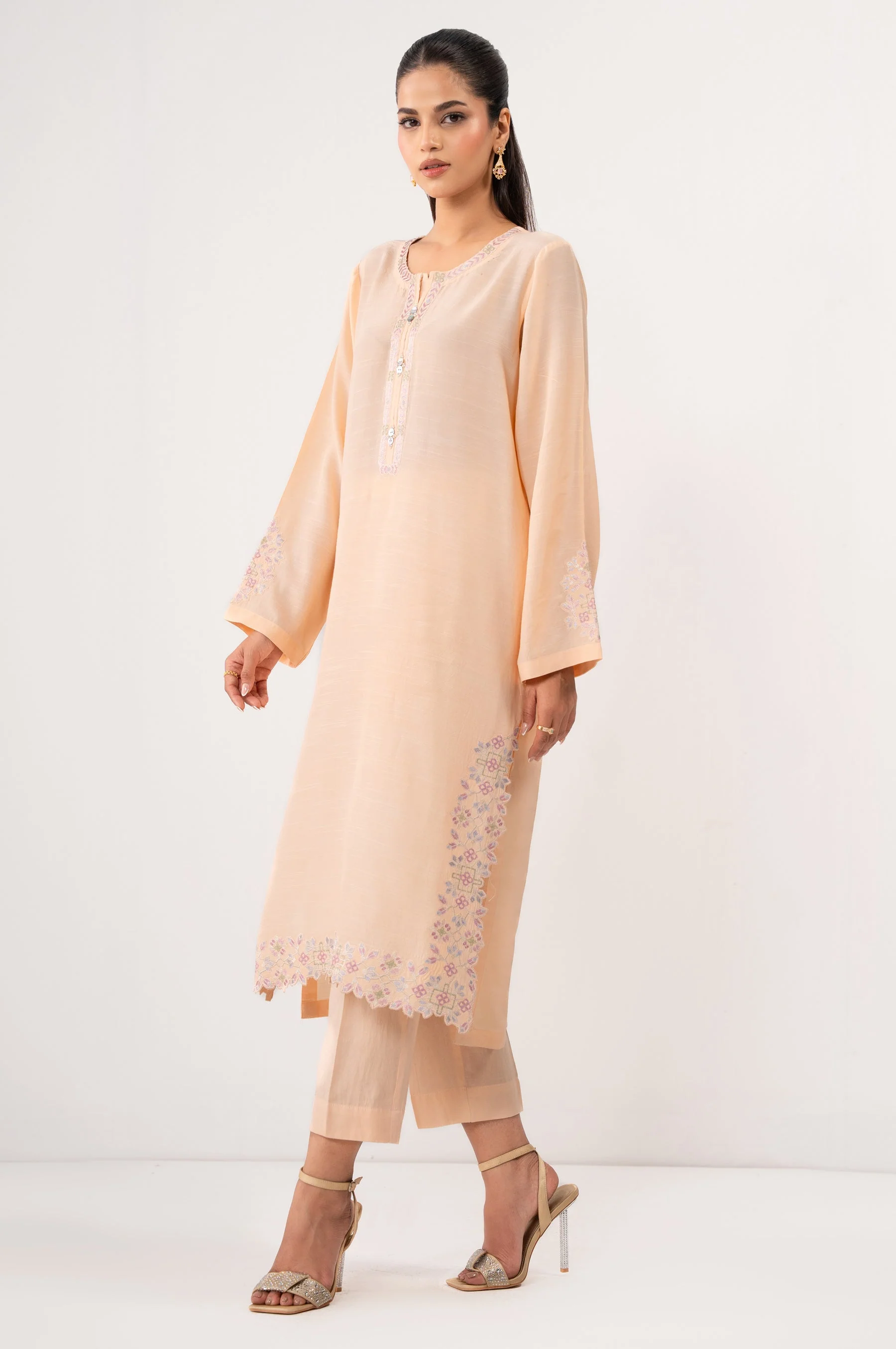 STITCHED EMBROIDERED KHADDAR SHIRT BOTTOM (FACTORY E-OUTLET) - Image 3