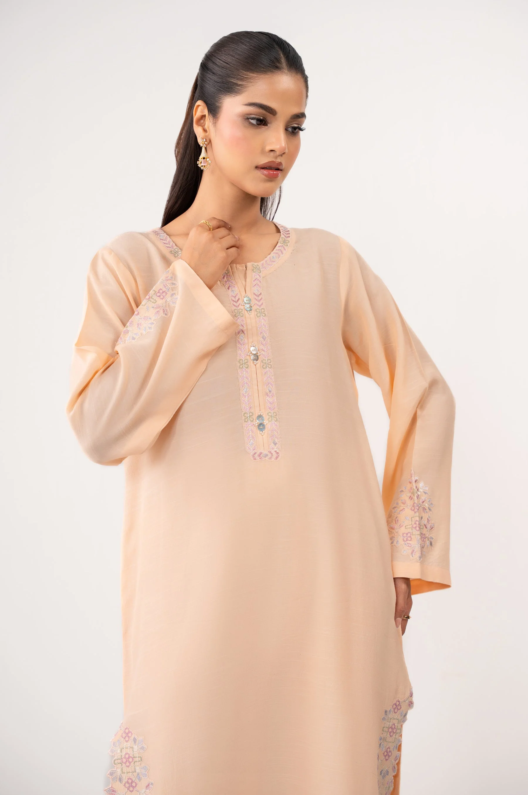STITCHED EMBROIDERED KHADDAR SHIRT BOTTOM (FACTORY E-OUTLET) - Image 4