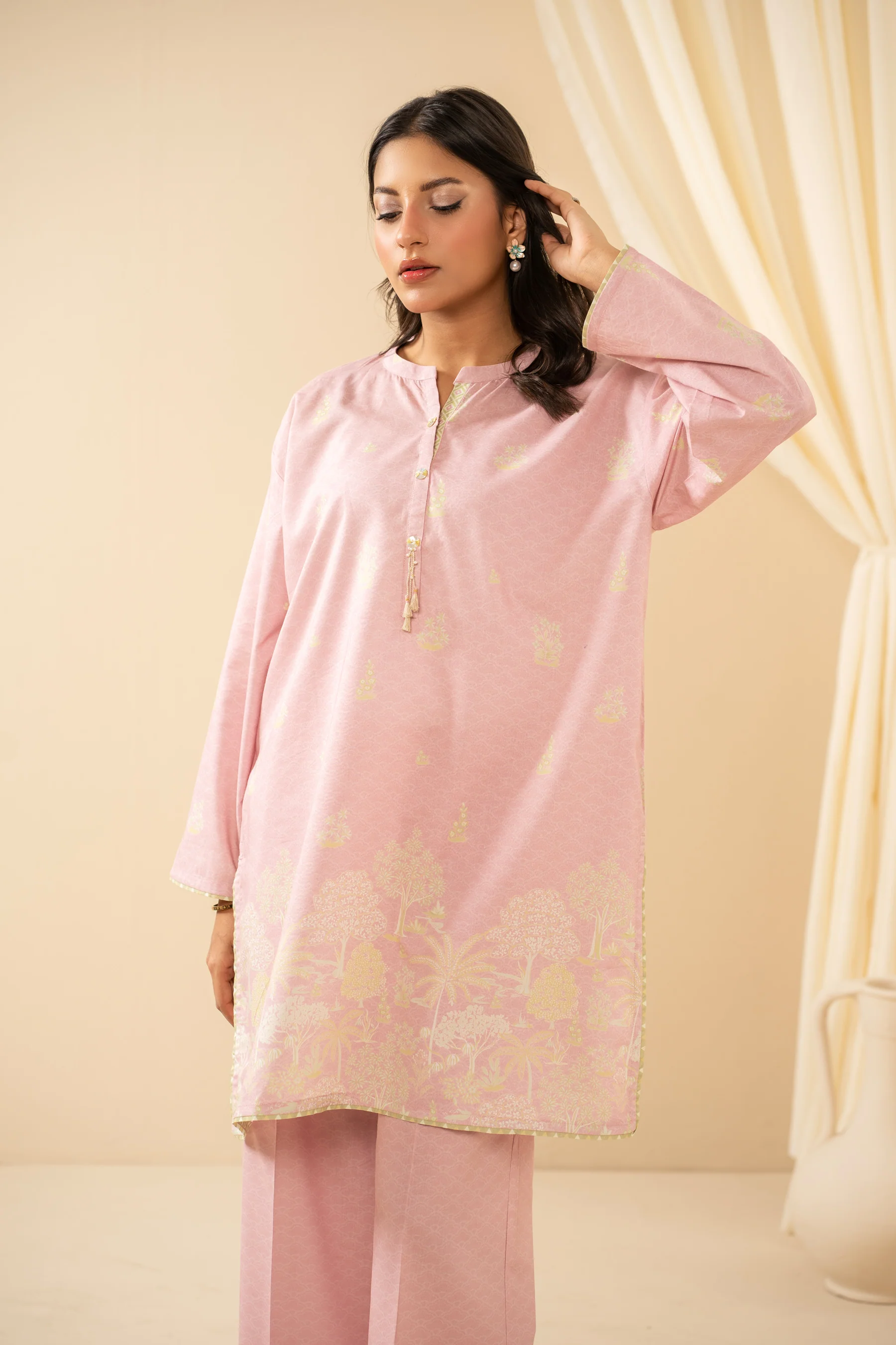 STITCHED PRINTED COTTON LINEN VISCOSE SUIT - Image 4