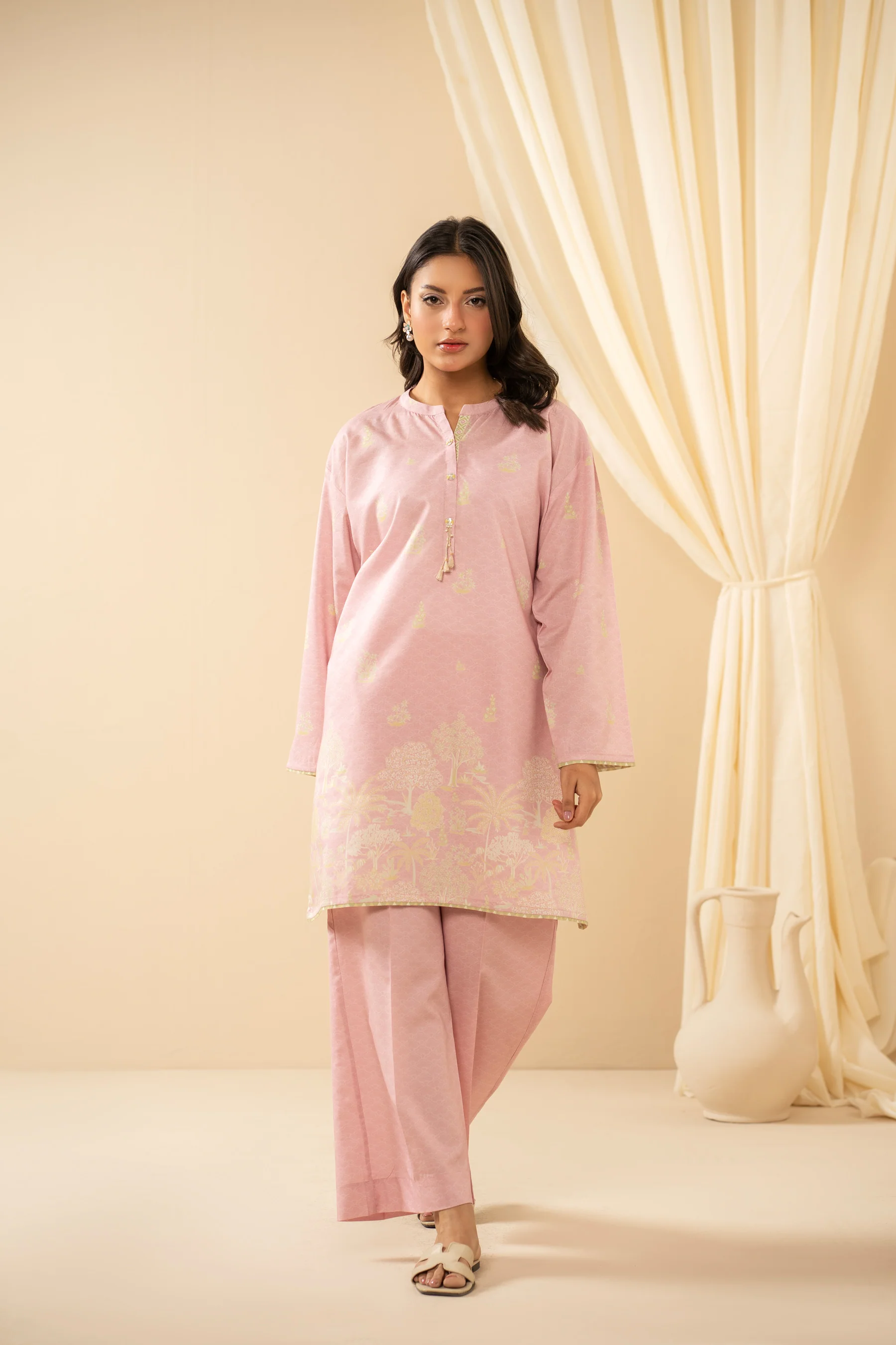 STITCHED PRINTED COTTON LINEN VISCOSE SUIT - Image 5