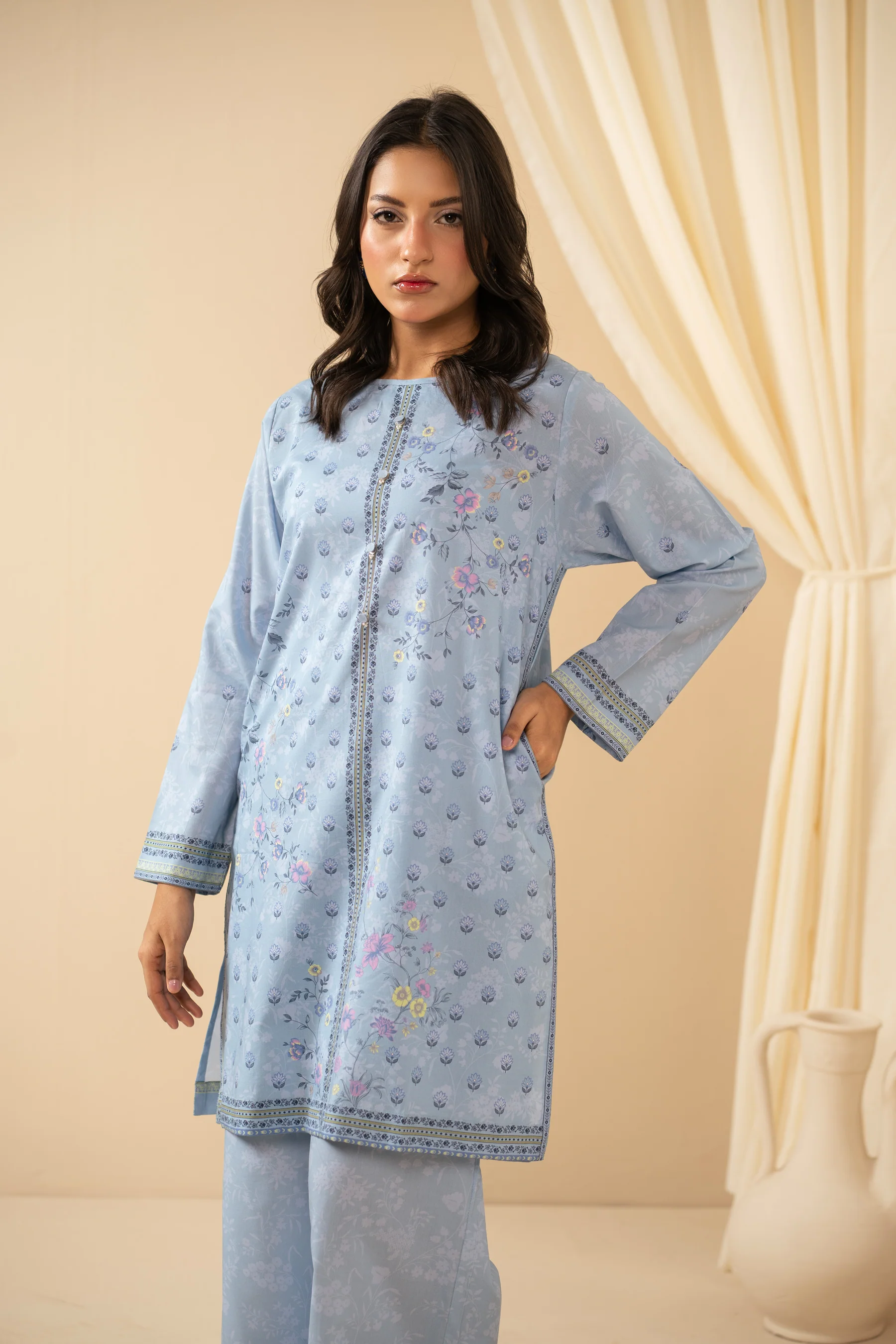 STITCHED PRINTED COTTON LINEN VISCOSE SUIT - Image 3