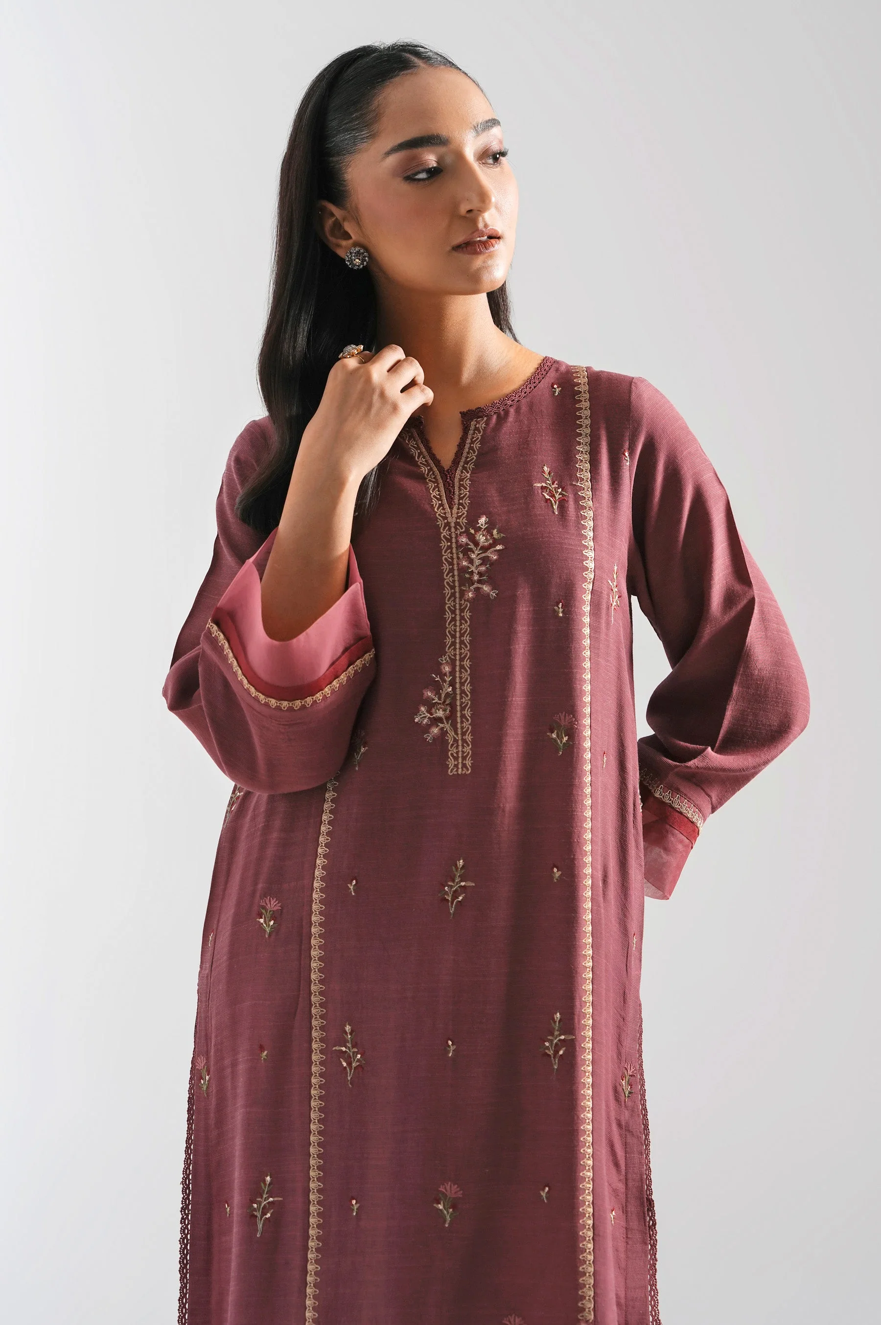 STITCHED EMBROIDERED RAW SILK SUIT (FACTORY E-OUTLET) - Image 2