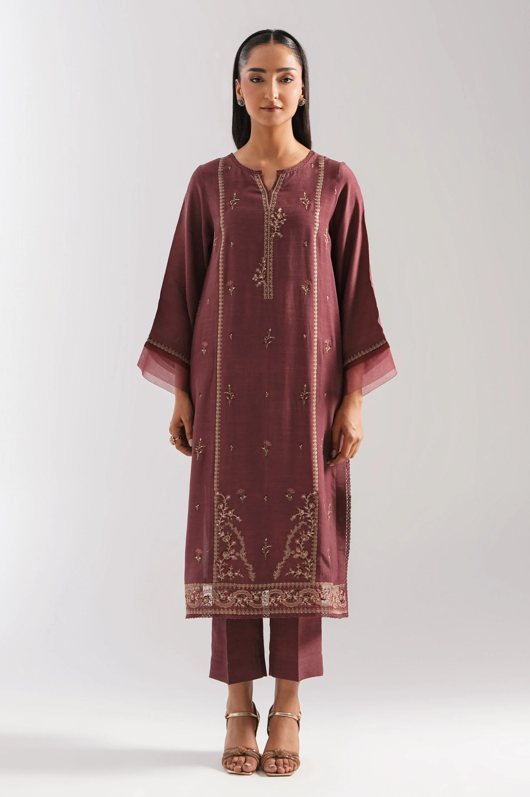 STITCHED EMBROIDERED RAW SILK SUIT (FACTORY E-OUTLET) - Image 6