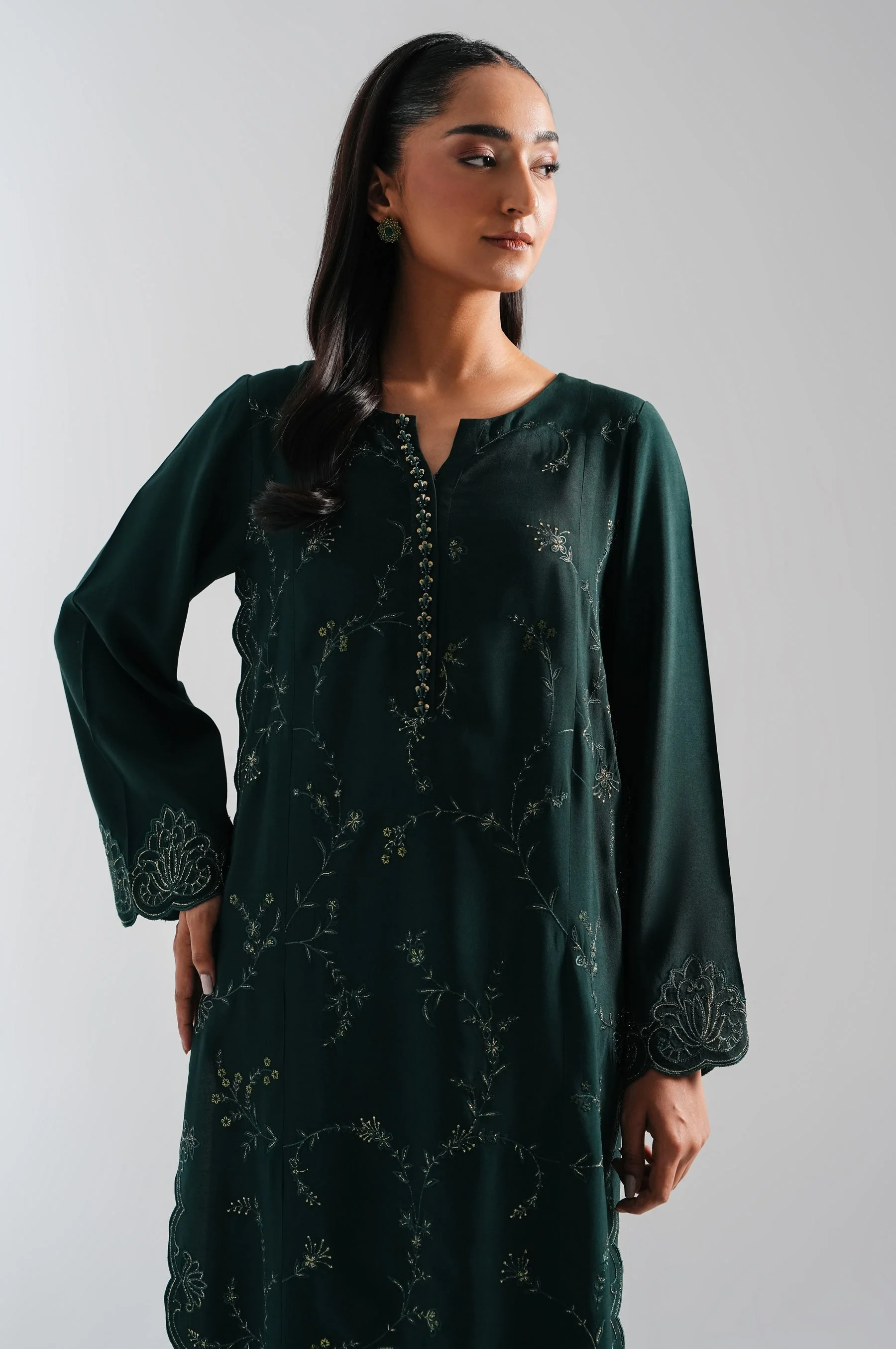 STITCHED EMBROIDERED OAK SILK 2 PIECE SUIT (FACTORY E-OUTLET) - Image 2