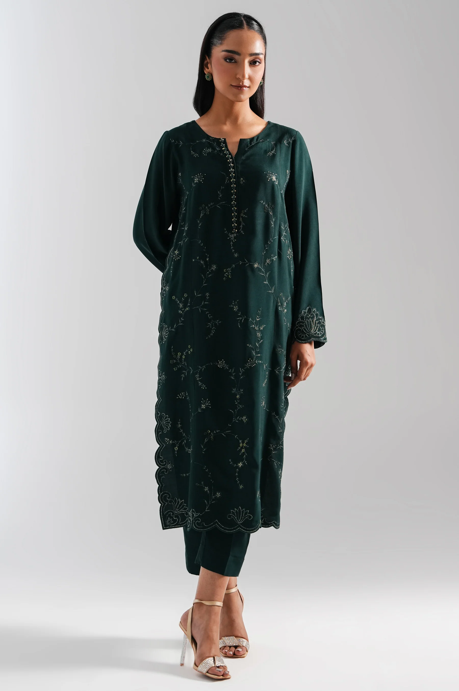 STITCHED EMBROIDERED OAK SILK 2 PIECE SUIT