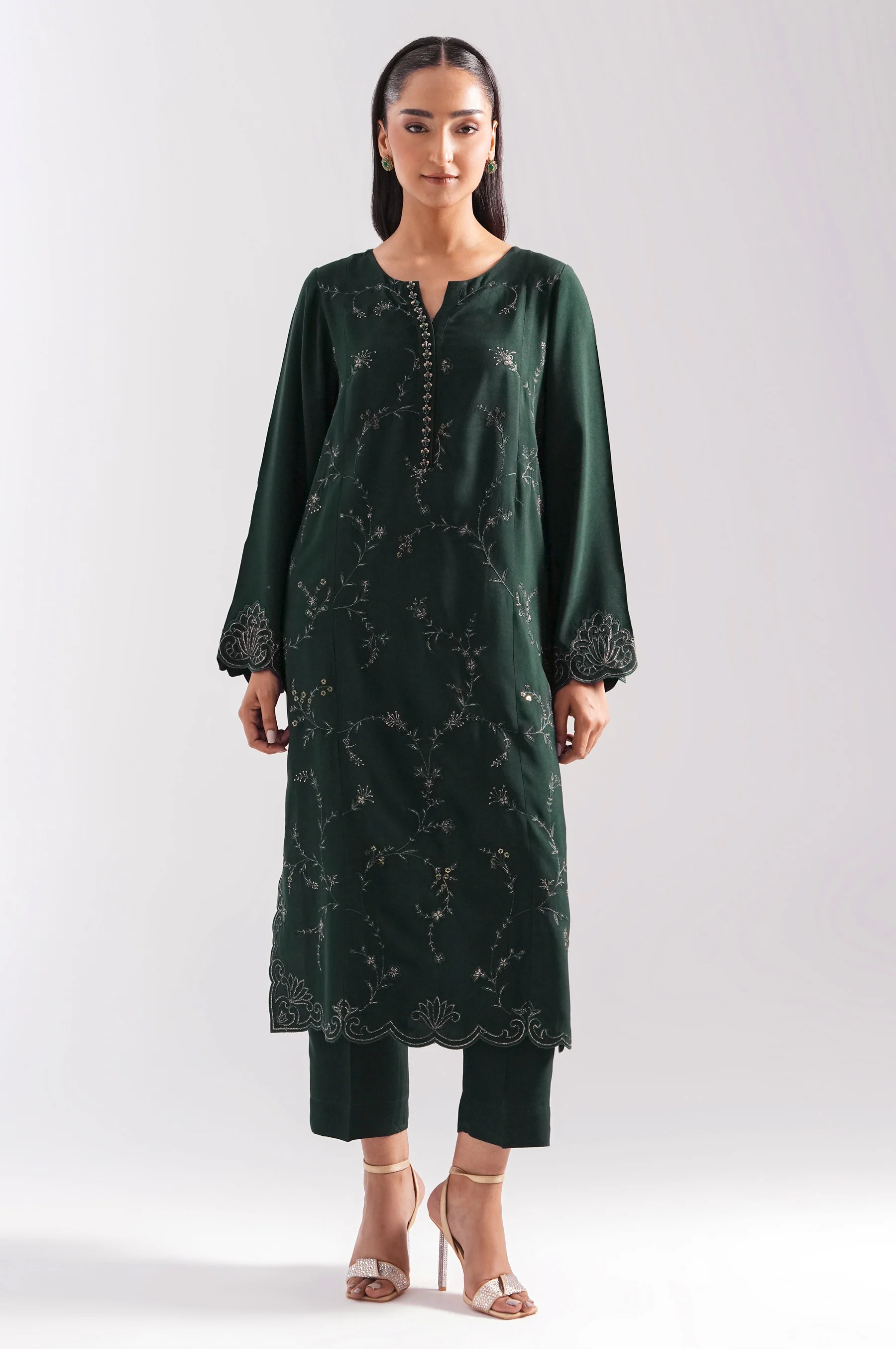 STITCHED EMBROIDERED OAK SILK 2 PIECE SUIT - Image 5
