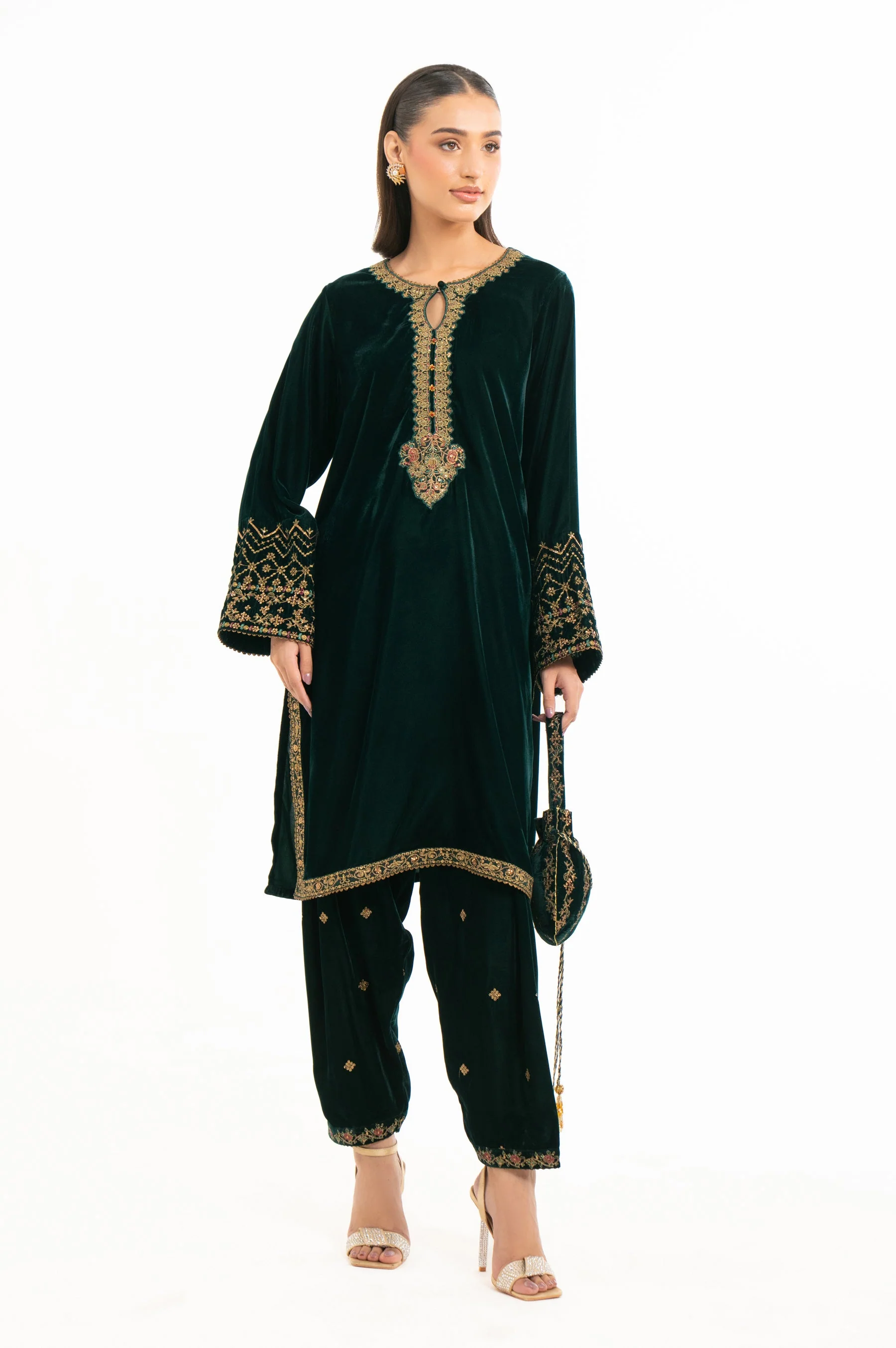 EMBROIDERED VELVET SHIRT & BOTTOM (FACTORY E-OUTLET)