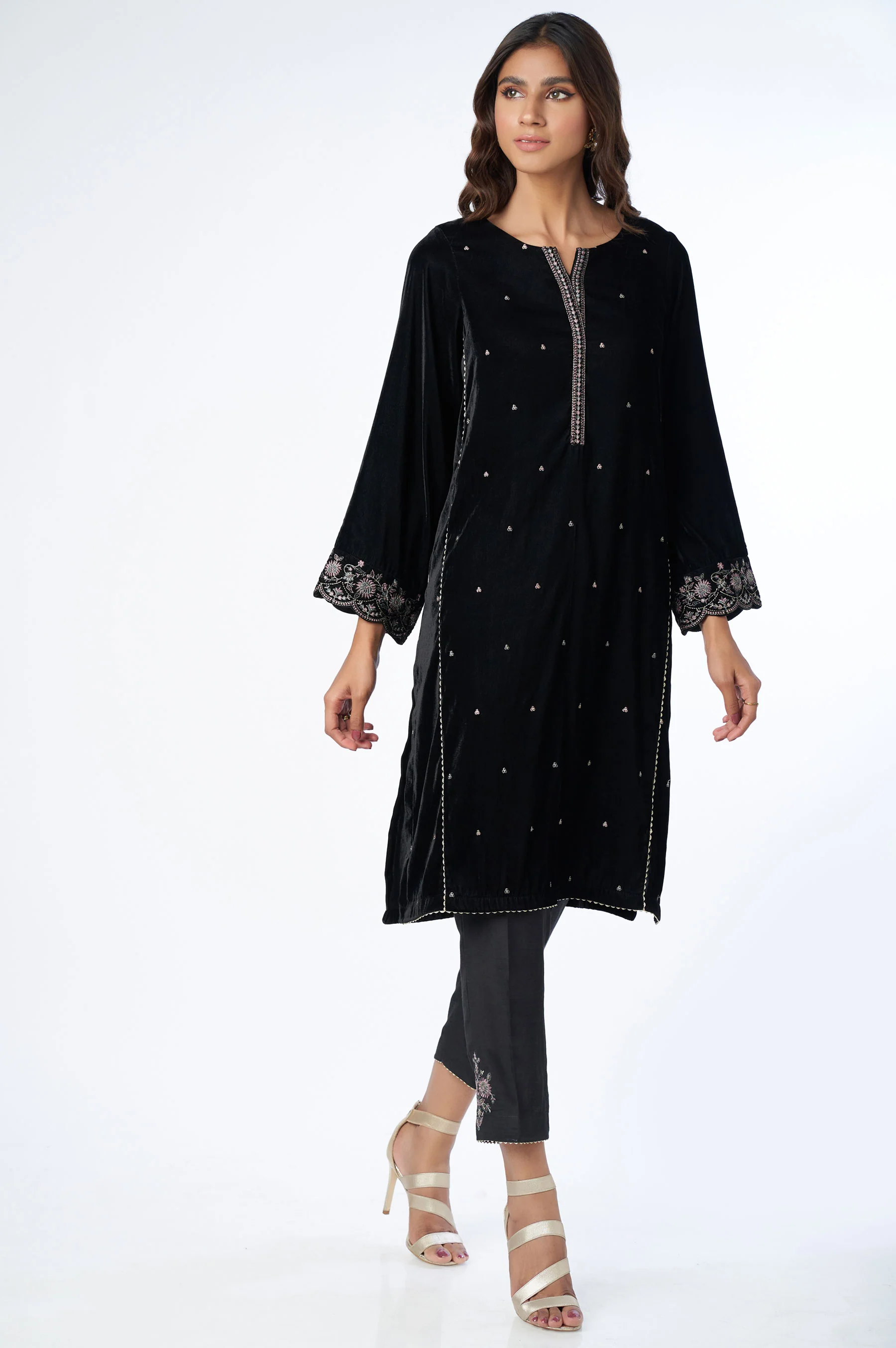Stitched 2 Piece Velvet Embroidered Suit - Image 3