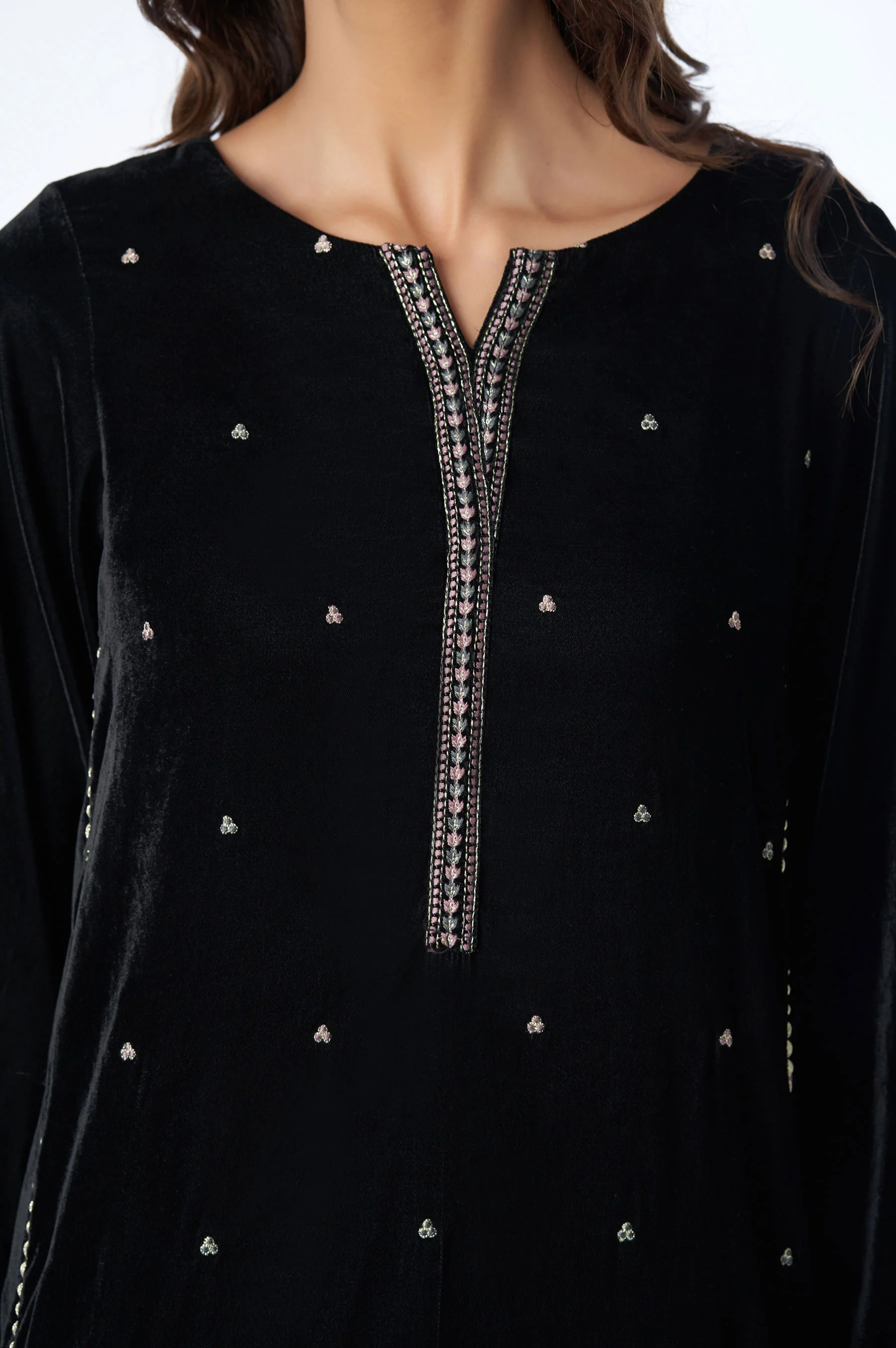 Stitched 2 Piece Velvet Embroidered Suit - Image 4