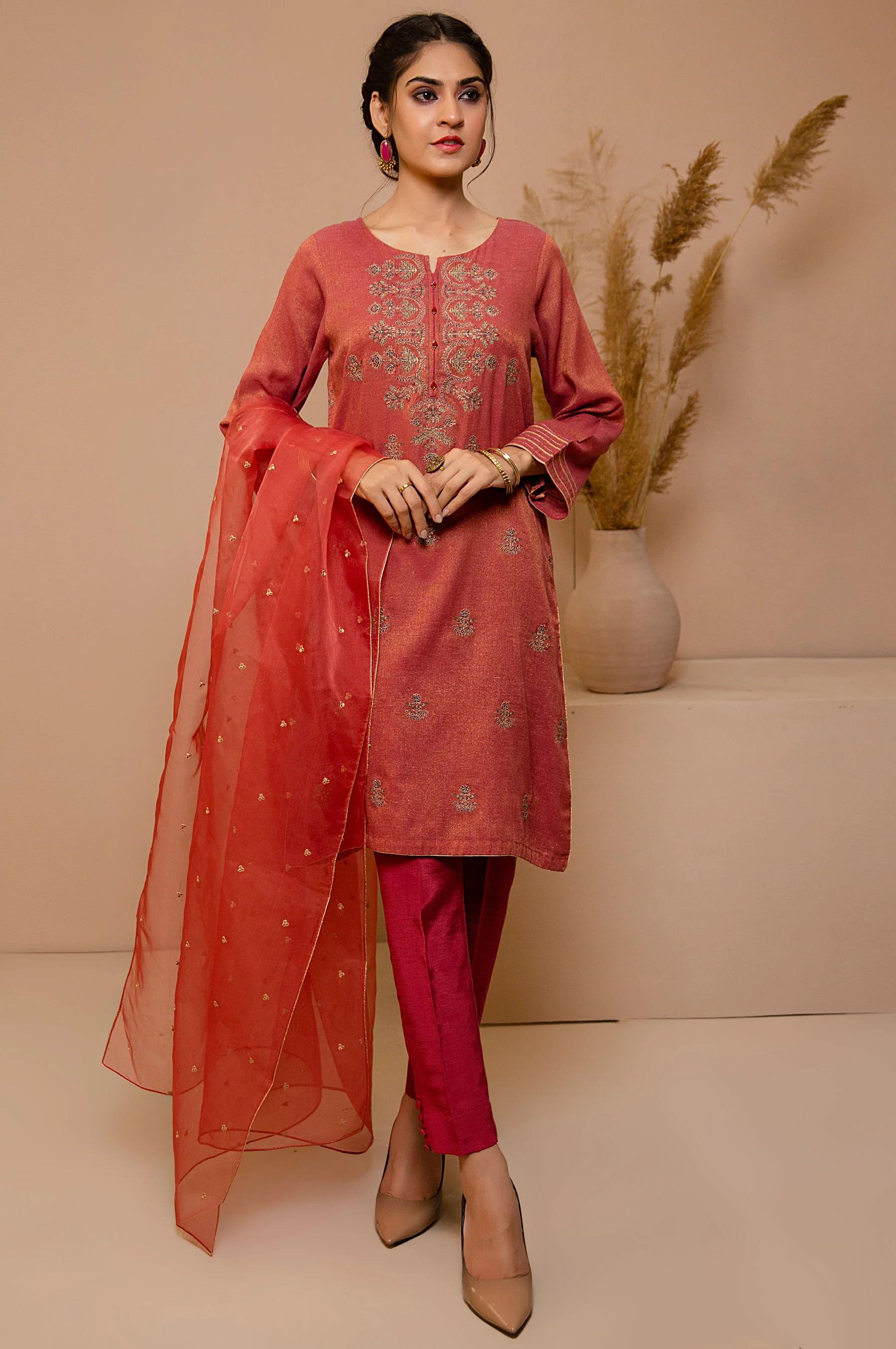 Stitched 2 Piece Zari Khaddi Net Embroidered Suit - Image 2