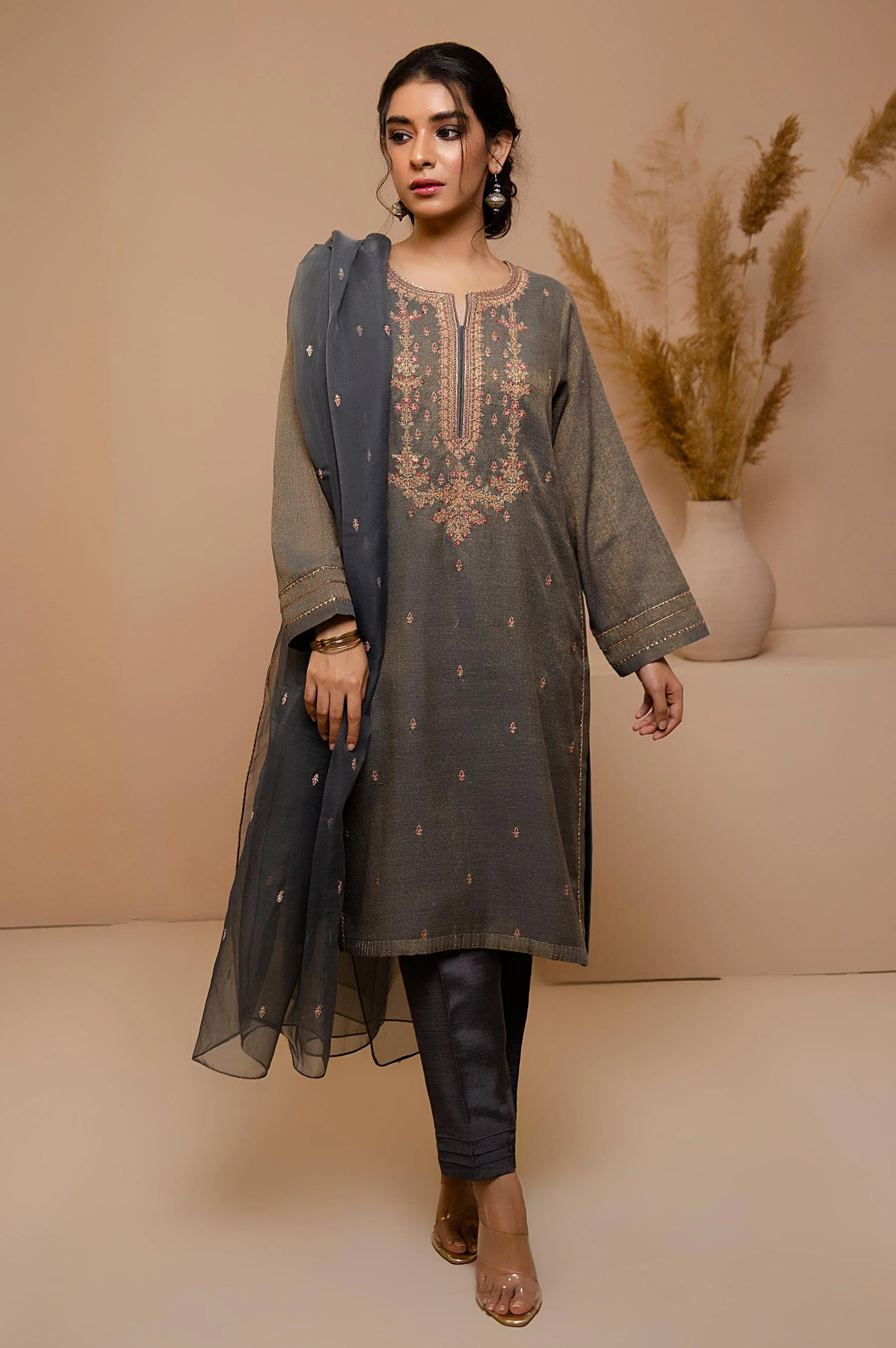 Stitched 2 Piece Zari Khaddi Net Embroidered Suit - Image 2