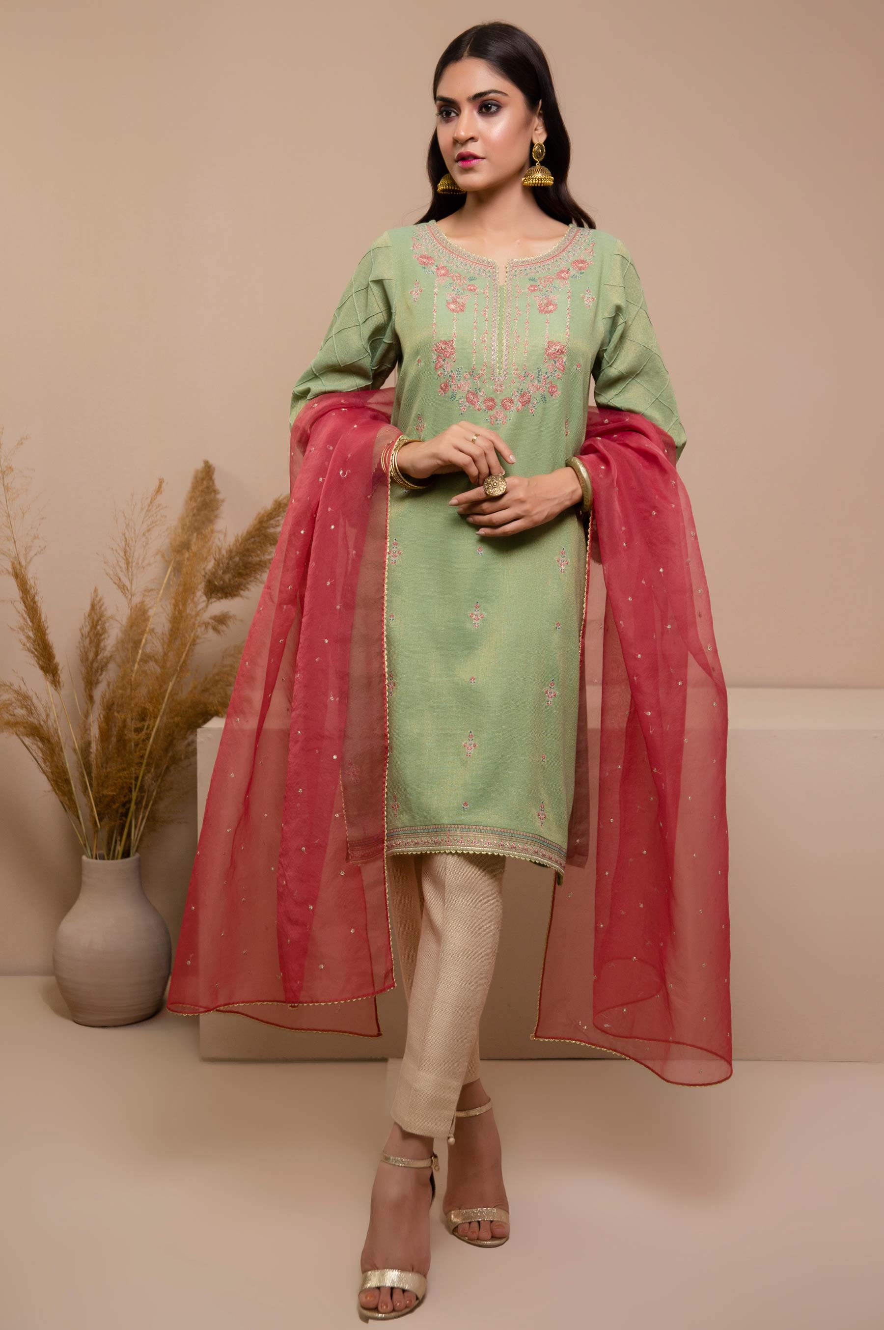 Stitched 2 Piece Zari Khadinet Shirt - Image 2