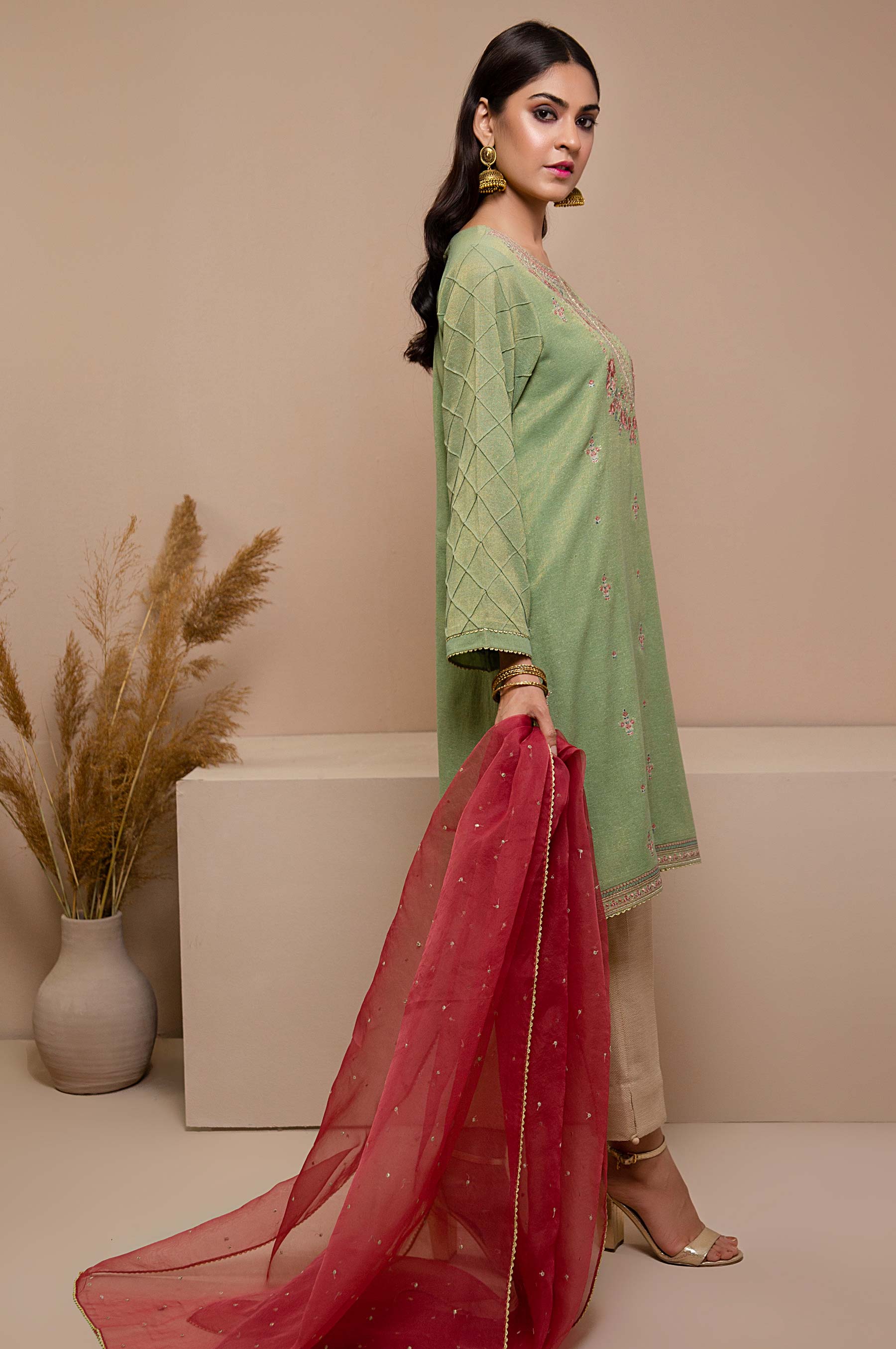 Stitched 2 Piece Zari Khadinet Shirt - Image 3