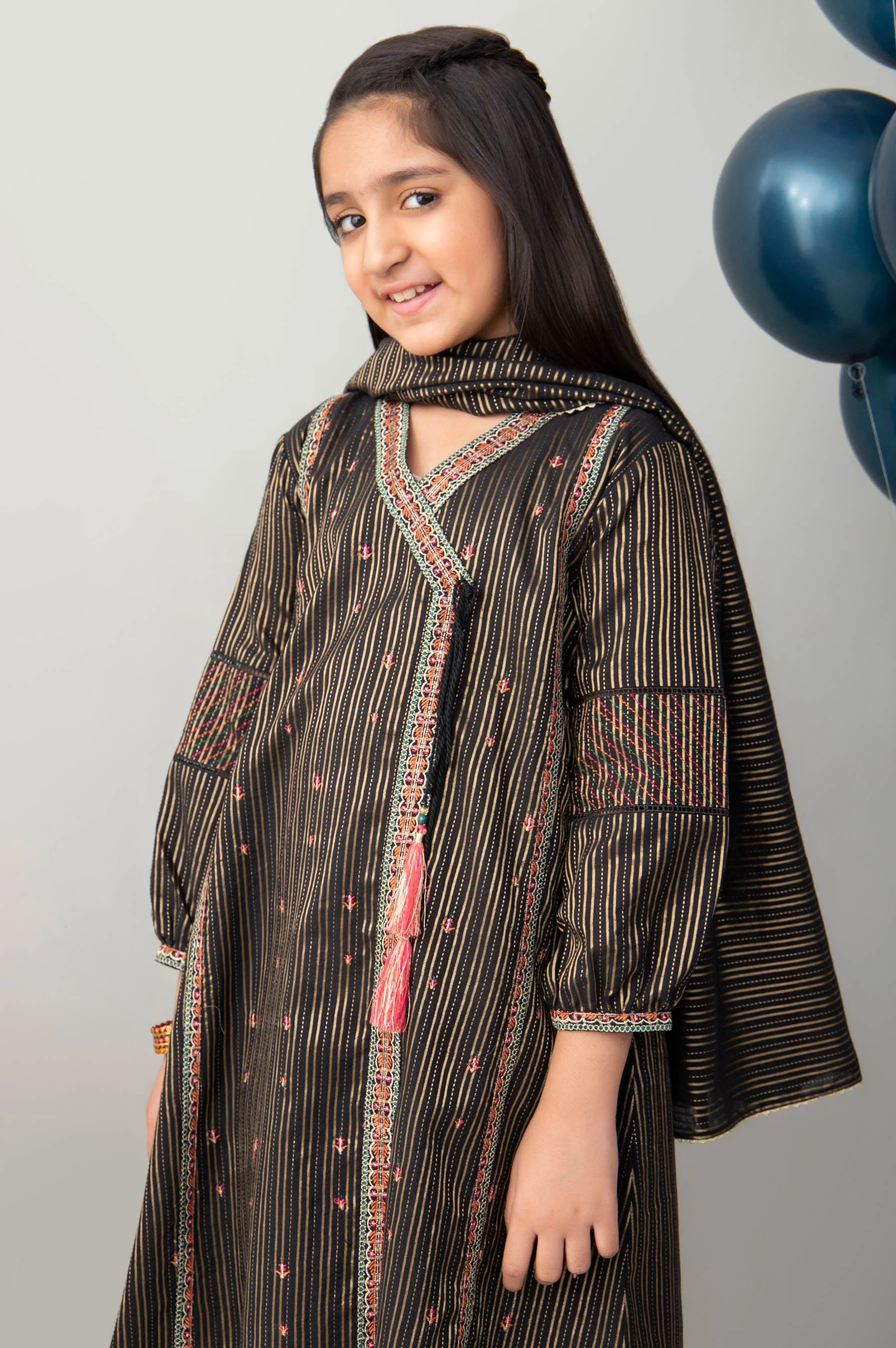 Stitched 2 Piece Embroidered Zari Stripe Junior Suit