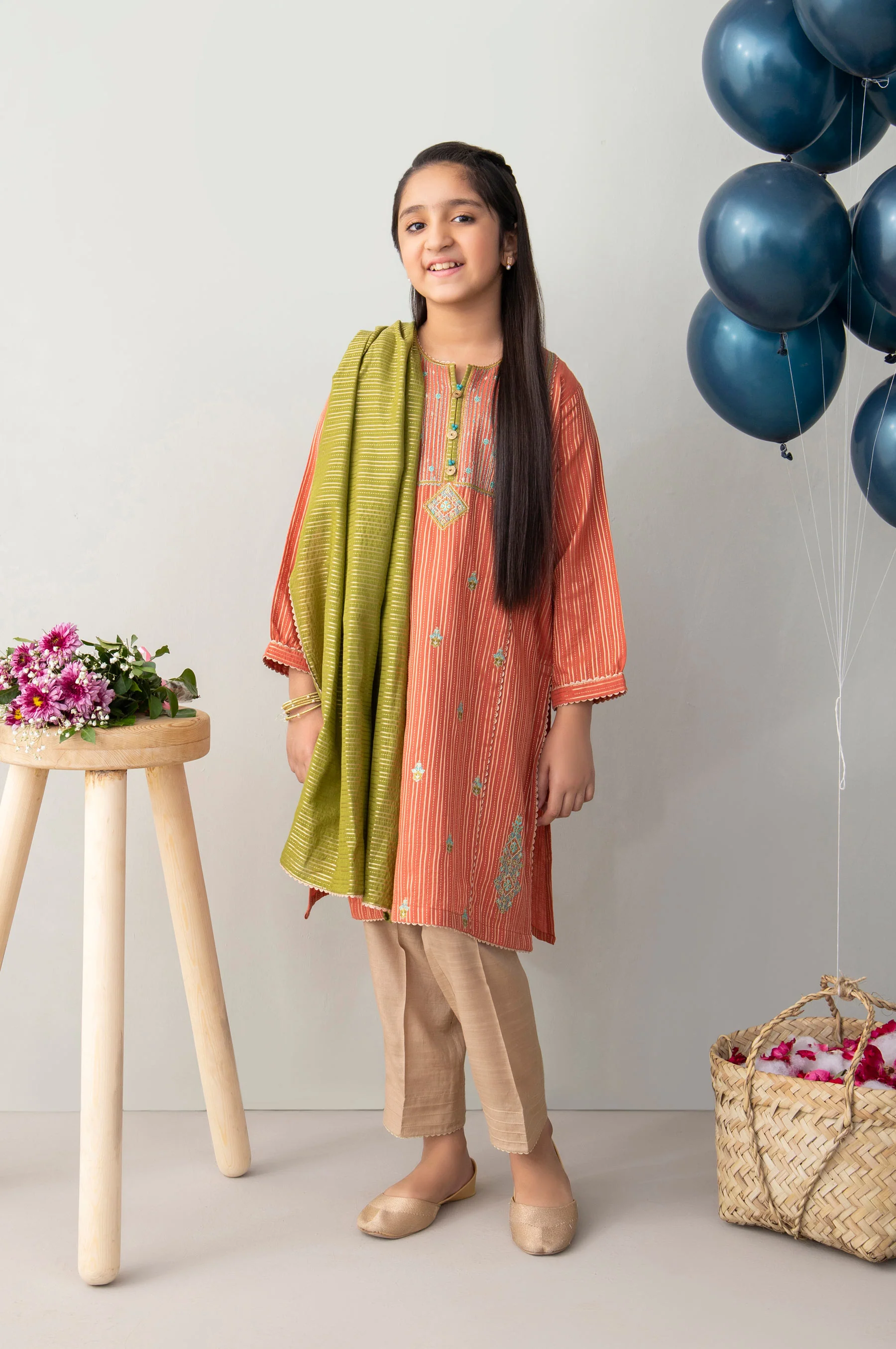 Stitched 2 Piece Embroidered Zari Stripe Junior Suit - Image 3