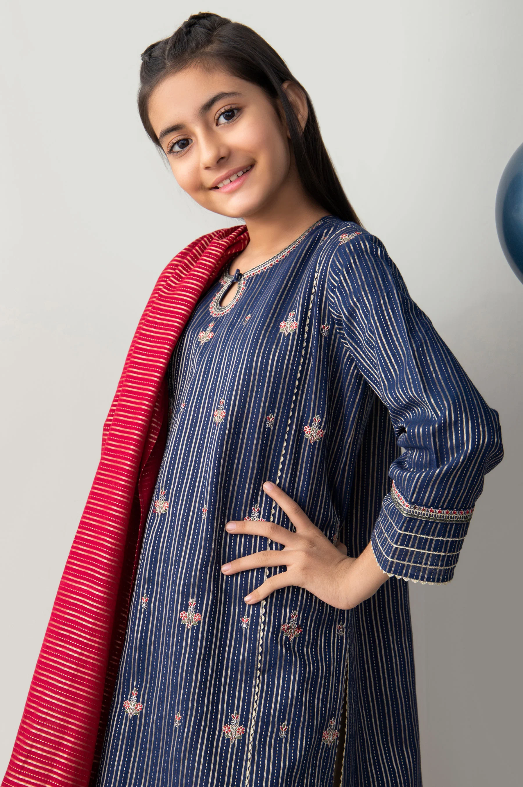 Stitched 2 Piece Embroidered Zari Stripe Junior Suit - Image 3