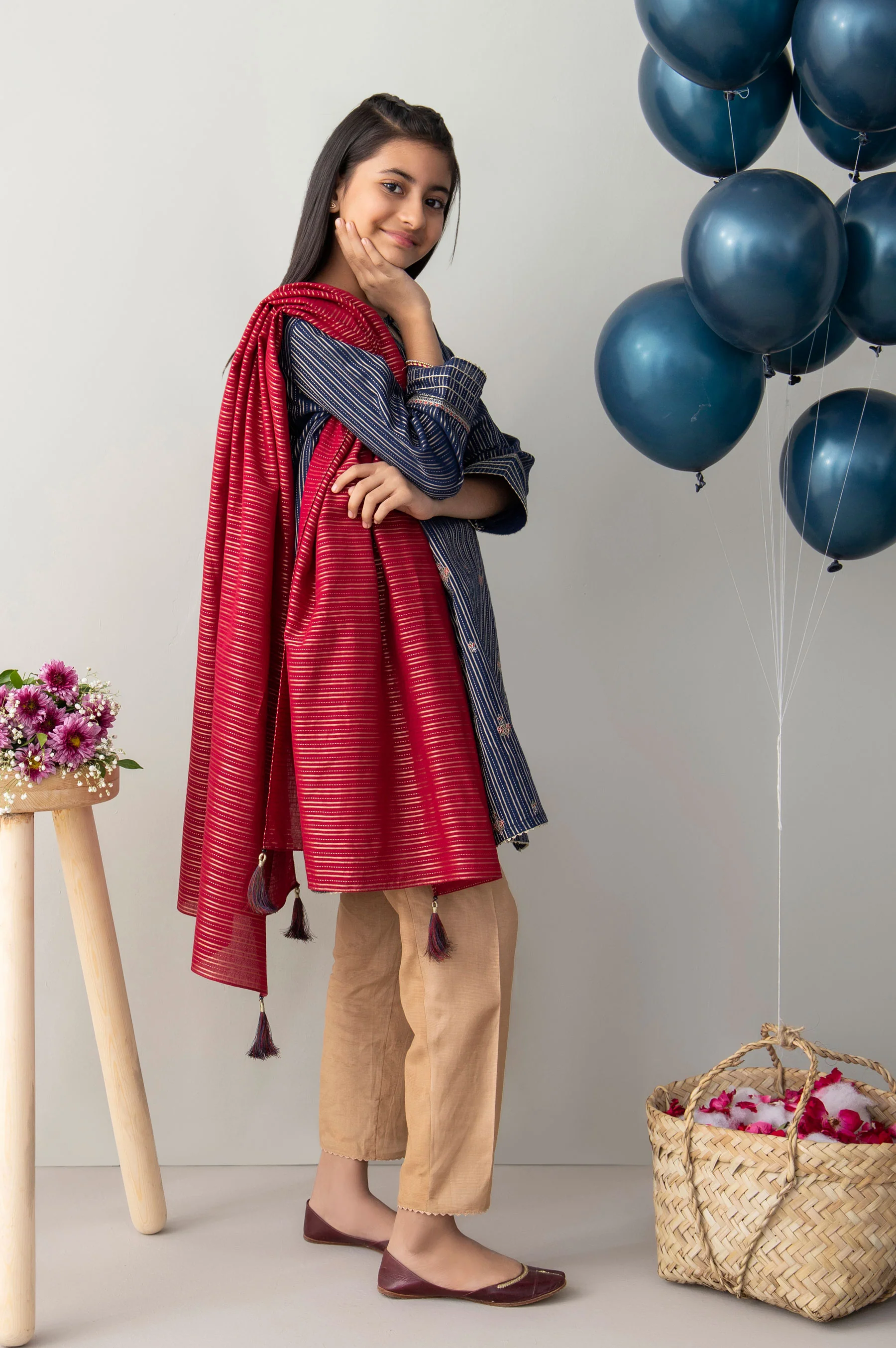 Stitched 2 Piece Embroidered Zari Stripe Junior Suit - Image 4