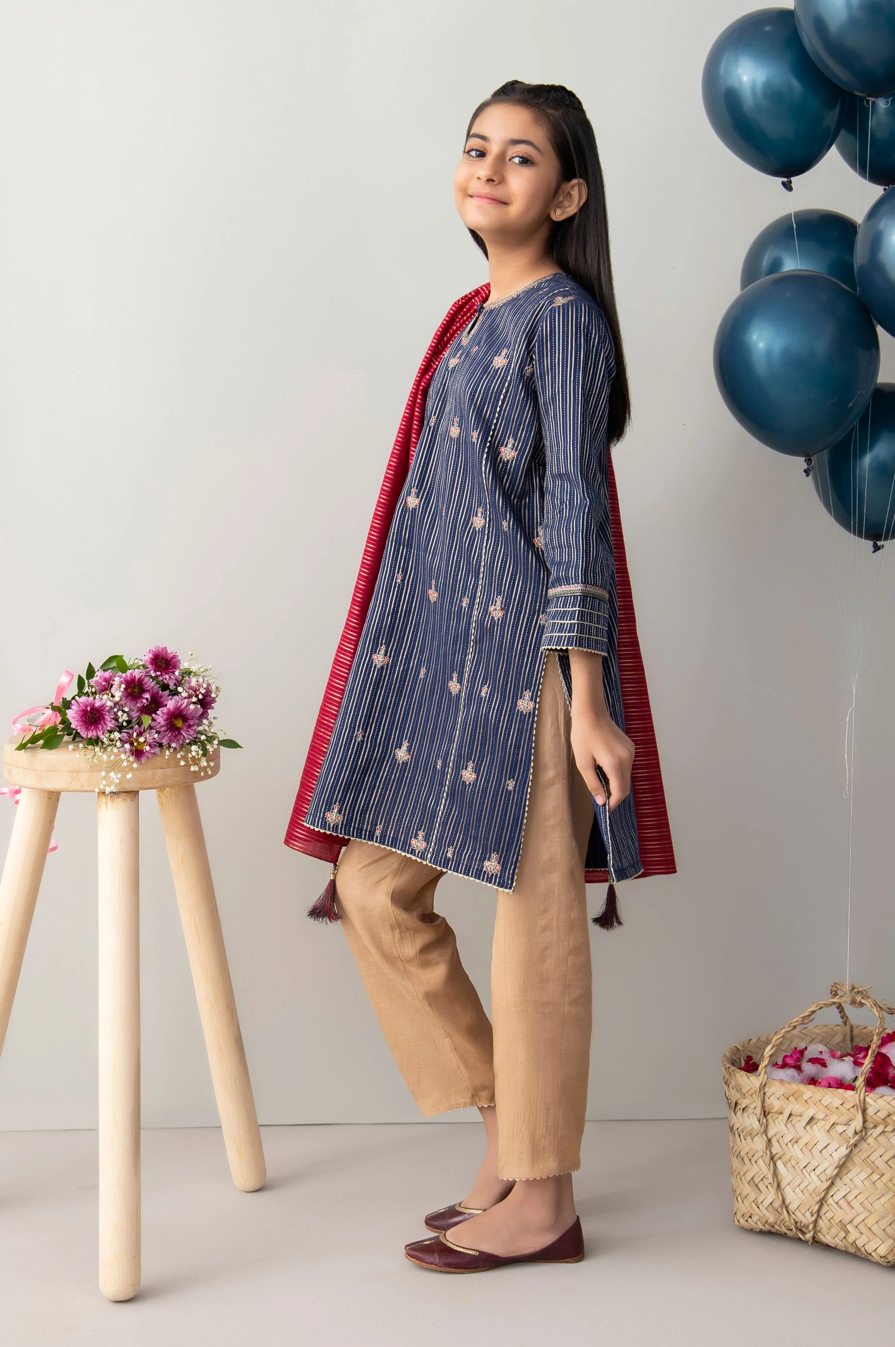 Stitched 2 Piece Embroidered Zari Stripe Junior Suit - Image 5