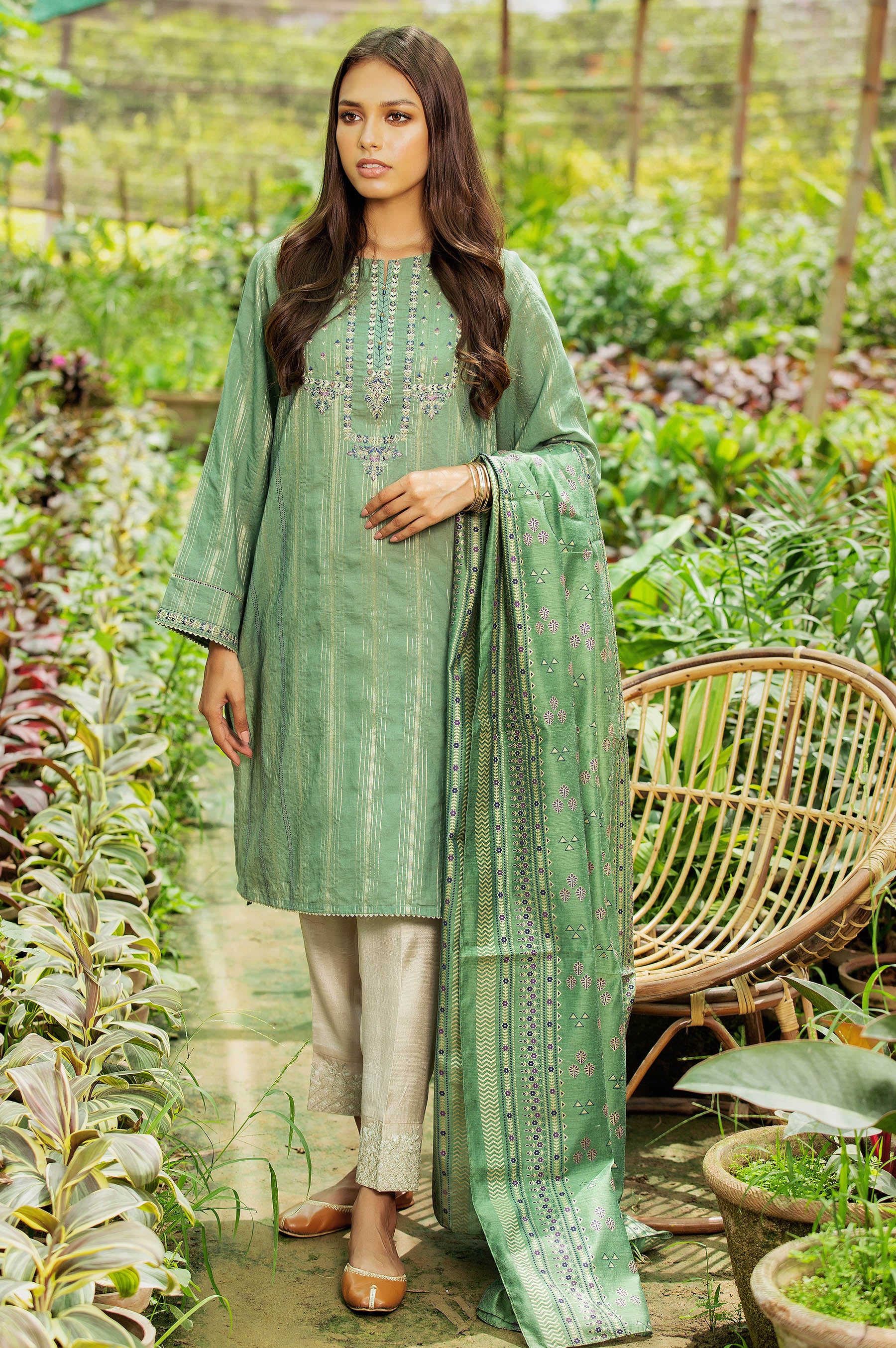 Stitched 2 Piece Zari Stripe Suit - Image 2