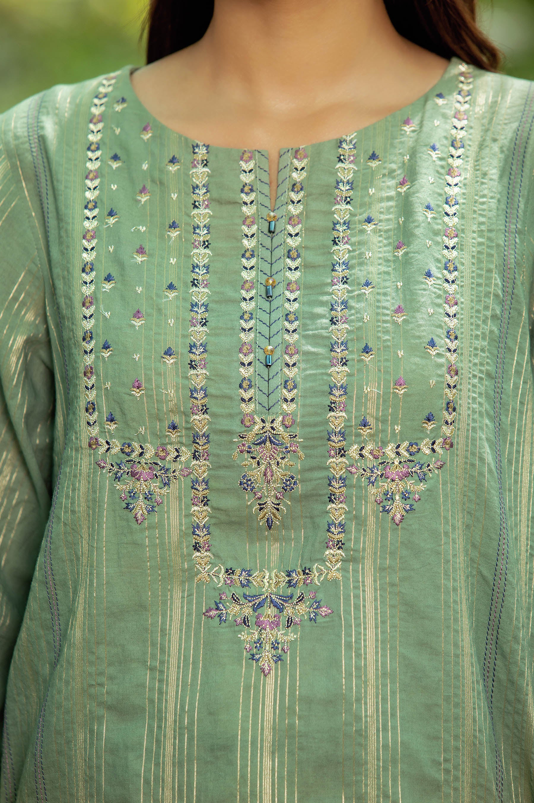 Stitched 2 Piece Zari Stripe Suit - Image 5
