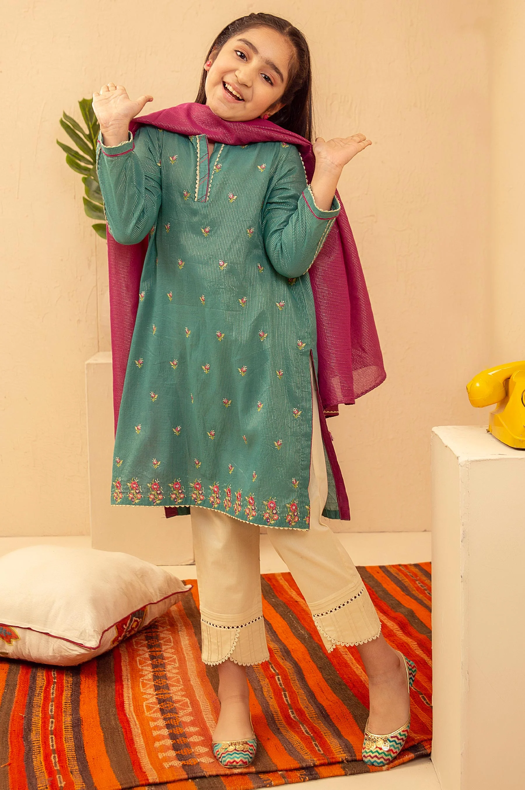 Stitched 2 Piece Embroidered Suit- Zari Stripe - Image 2