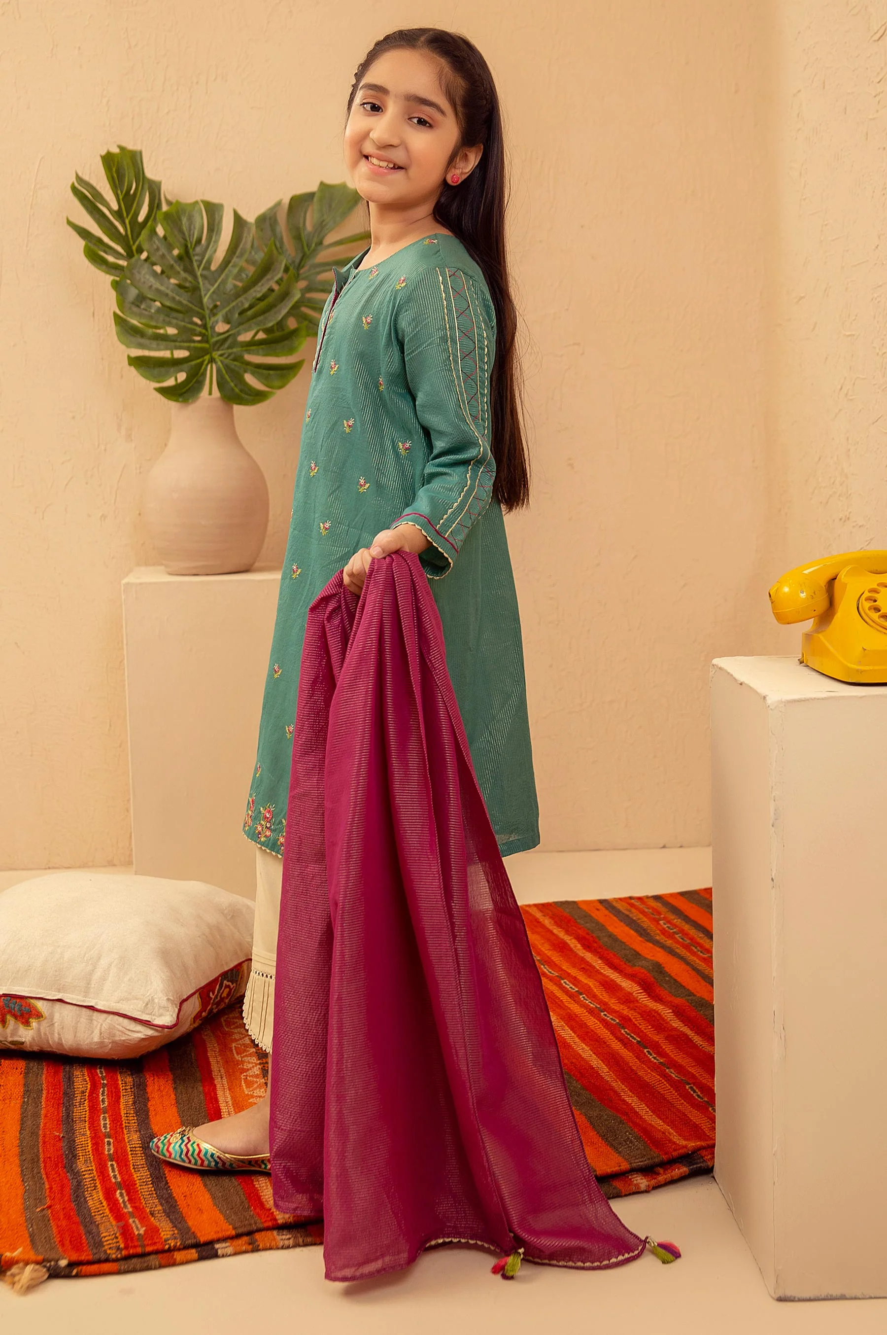 Stitched 2 Piece Embroidered Suit- Zari Stripe - Image 3