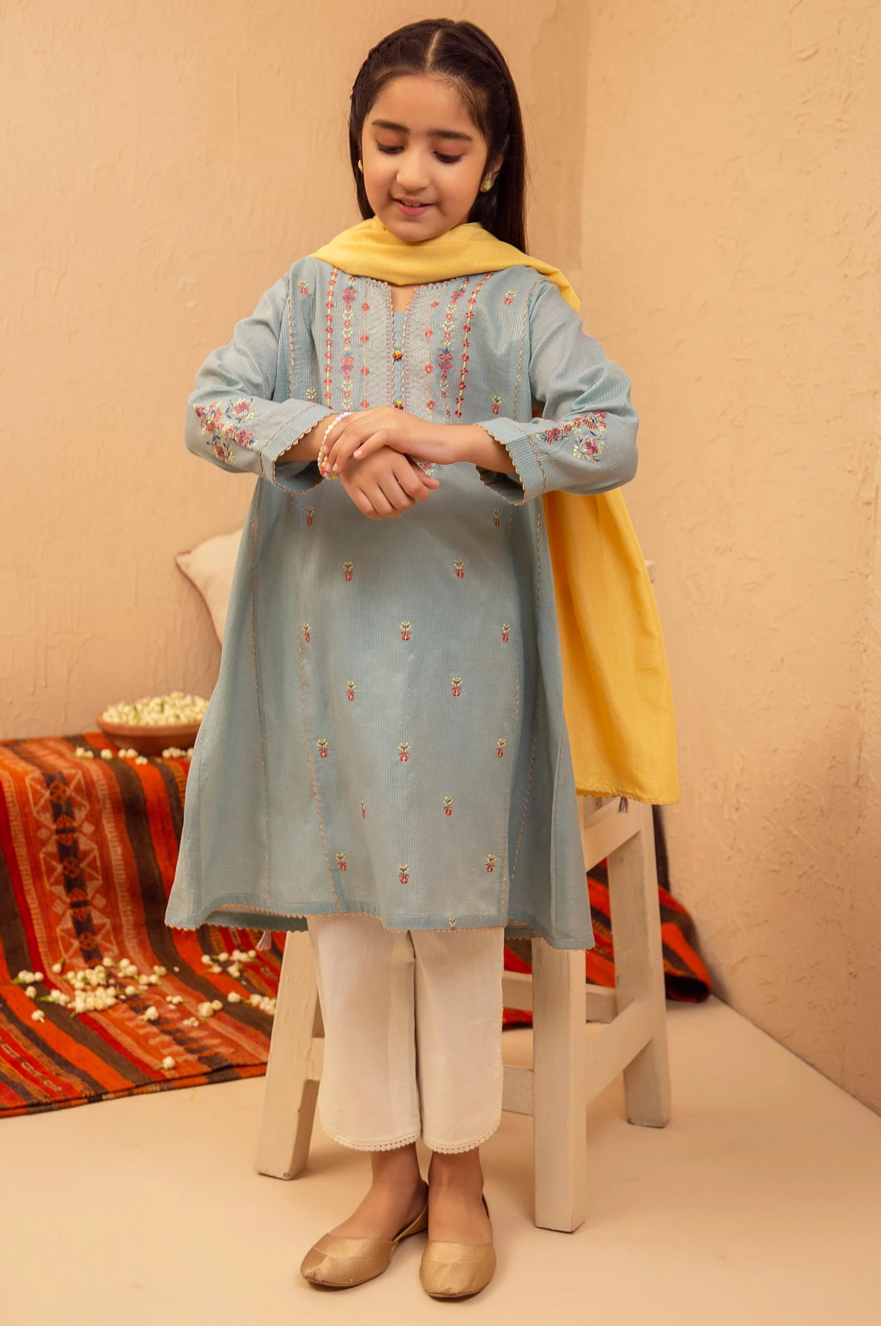 Stitched 2 Piece Embroidered Suit- Zari Stripe - Image 2