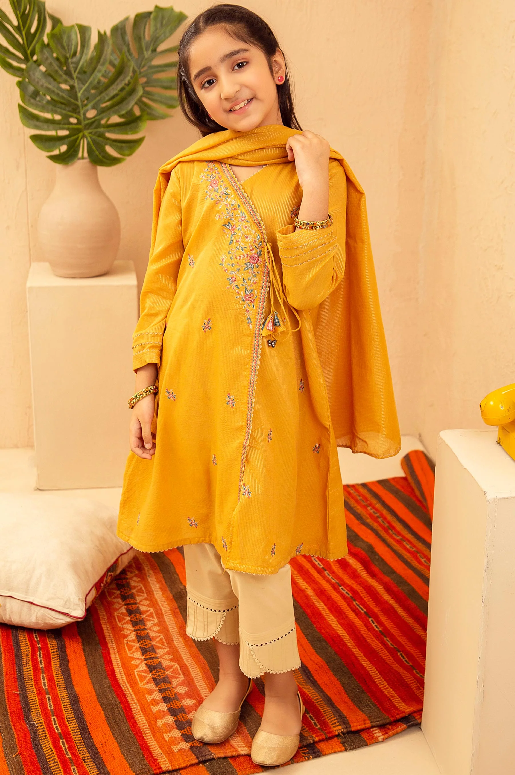 Stitched 2 Piece Embroidered Suit- Zari Stripe